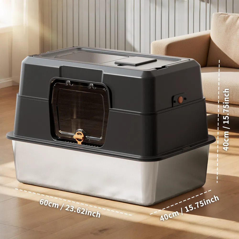 Caja de Arena para Gatos 2025 Imprescindible, Totalmente Cerrada de Acero Inoxidable, a Prueba de Olores, Anti-Salpicaduras, Espaciosa para Gatos Grandes — imagen 7