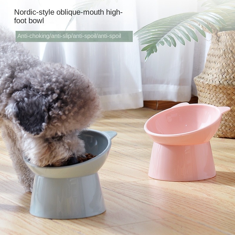 Elevated Cat Bowl with Tilted Neck Protection, Anti-Tip Plastic Feeding and Watering Bowl for Pets — image 4