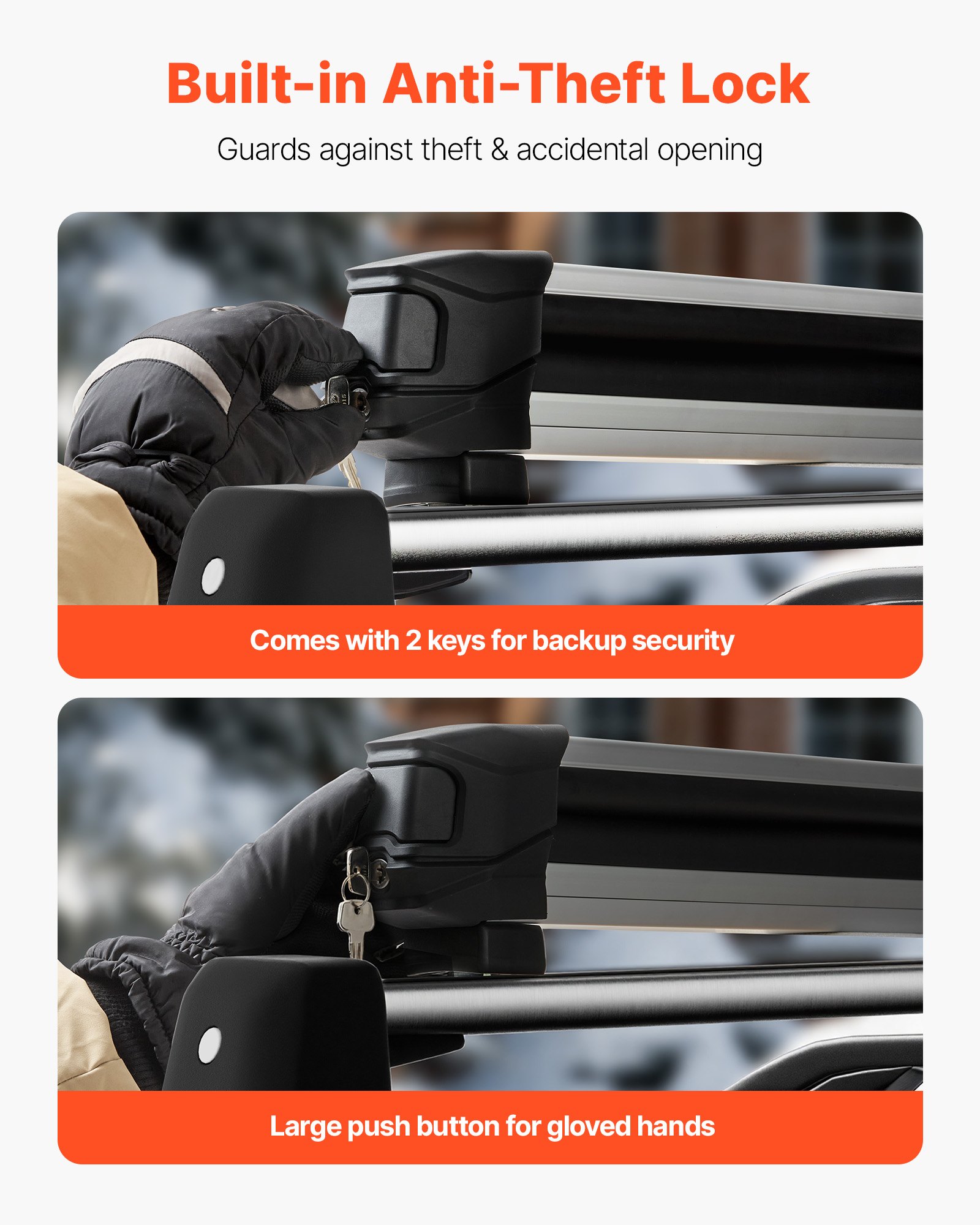 Ski & Snowboard Roof Rack, Carry Up To 6 Pairs Of Skis Or 4 Snowboards, 2 PCS Aluminum Universal Car Roof Rack Top Holder With Lock & Rubber Padding For Fishing Rod, Fit Most Slotted Crossbars — imagen 3