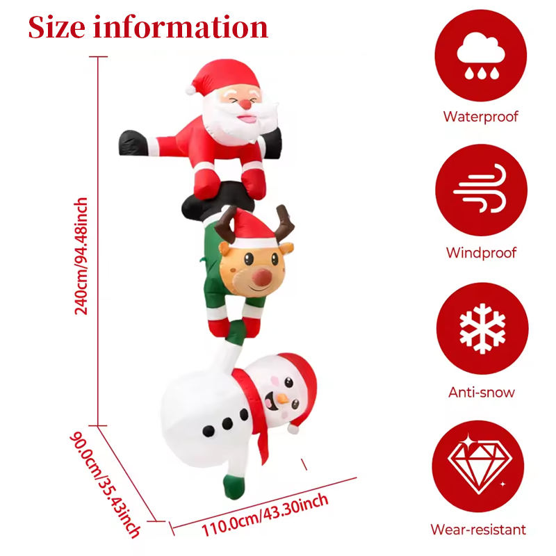 Inflatable Christmas Decoration, Santa Climbing Roof with Reindeer & Snowman/Elf, Indoor Decor — image 8