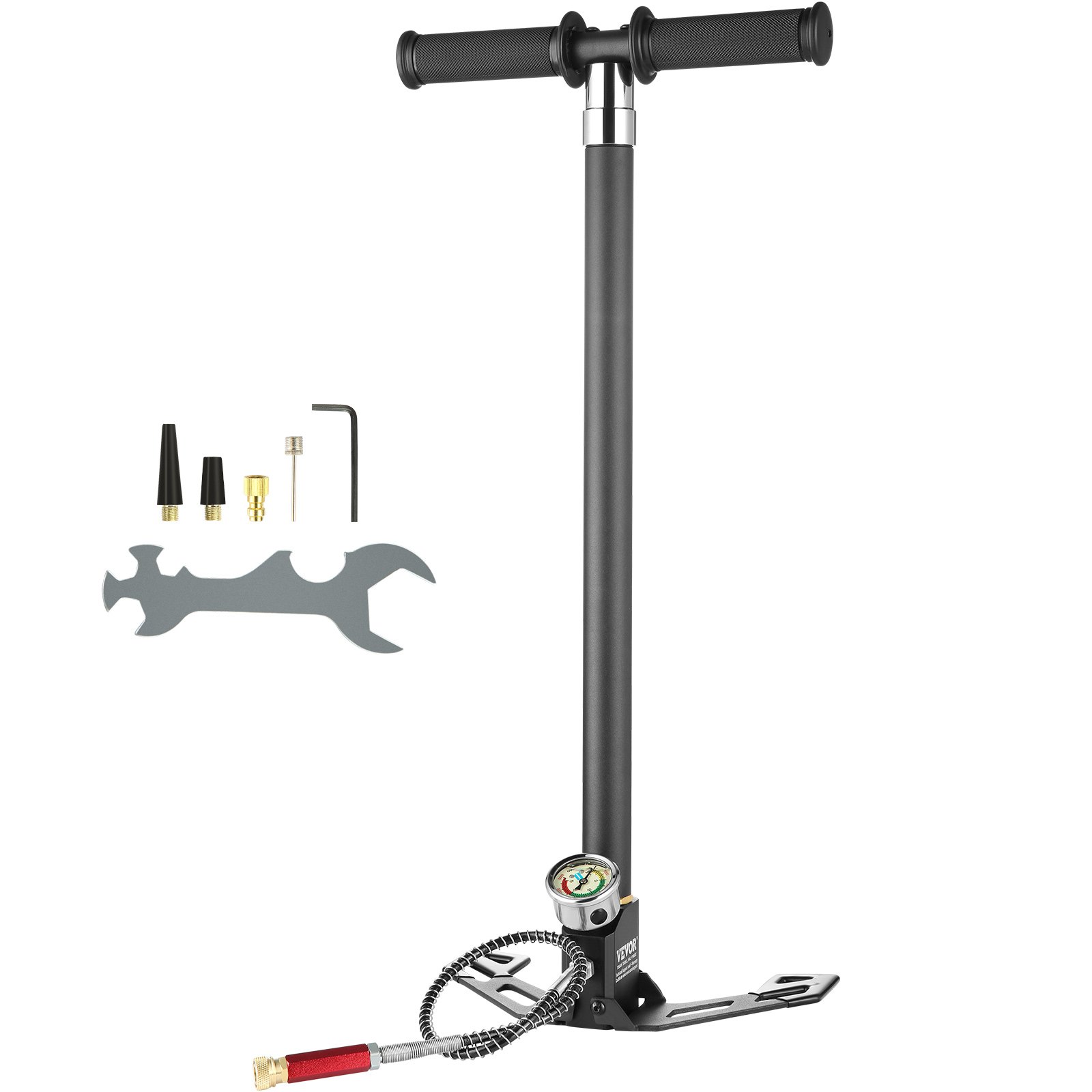 PCP Hand, 4 Stage, 30Mpa 4500 PSI High Pressure PCP Air Rifile Filling Stirrup Pump With Oil-Moisture Filter Pressure Gauge, Stainless Steel For Airguns Scuba Tank Paintball Filling Tire — imagen 7