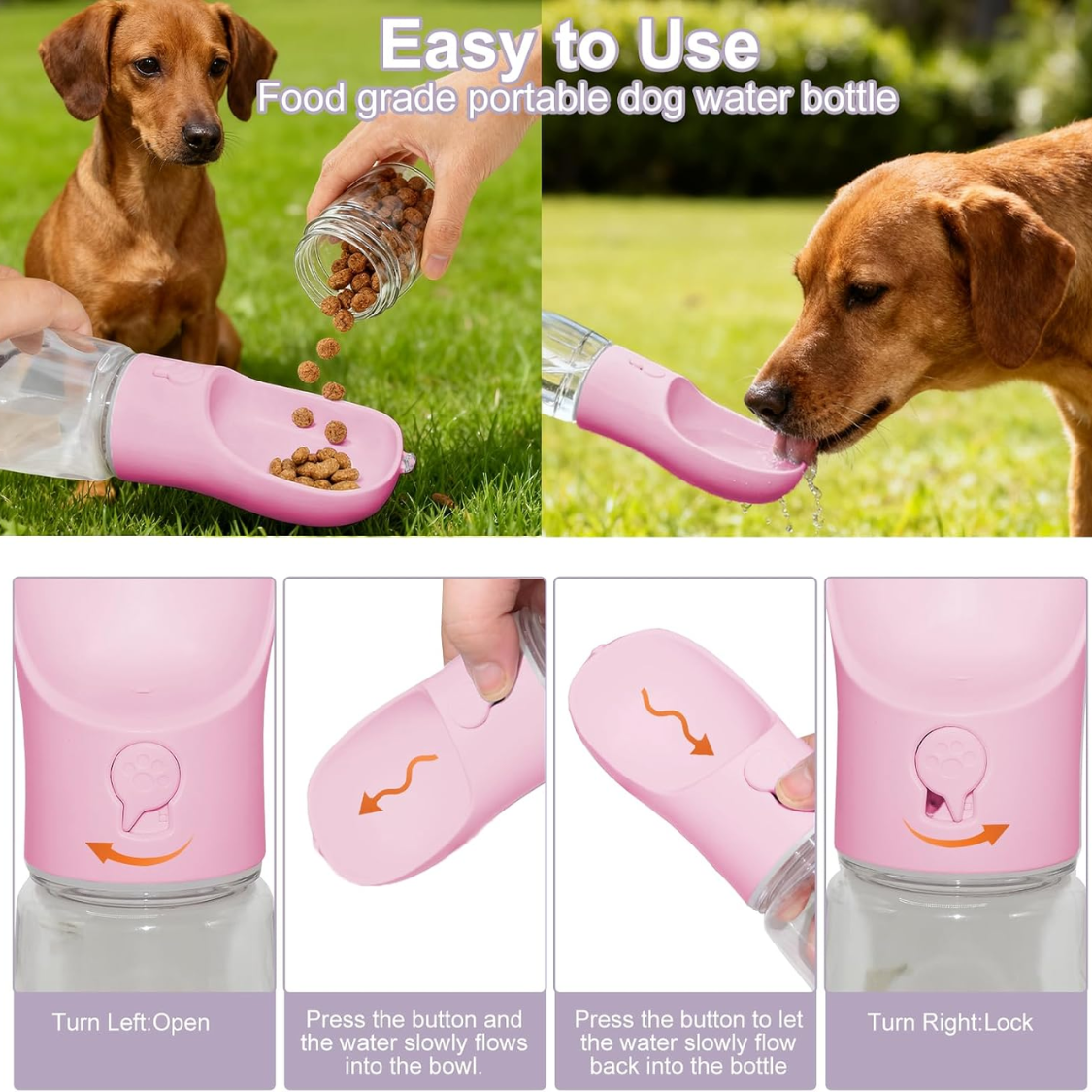 Botella de Agua Portátil para Perros con Contenedor de Comida 2 en 1: Dispensador de Agua Sin Derrames, BPA Libre para Viajes con Mascotas — imagen 5