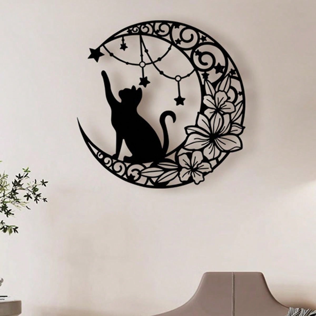 Arte de Pared en Metal Negro con Gato Gótico - Decoraciones de Halloween Vintage — imagen 2