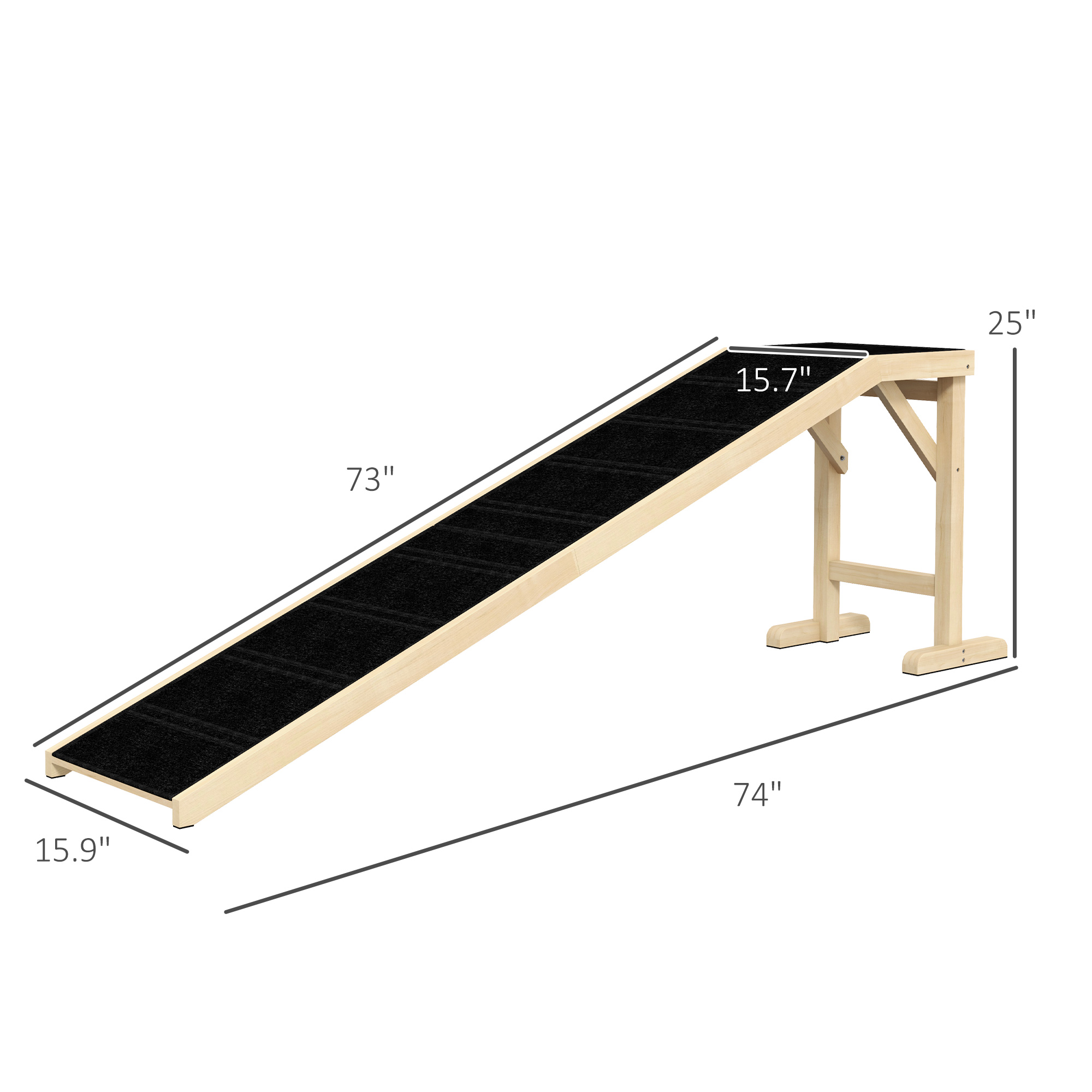Paso para Perros para la Cama, Rampa de Mascotas con Alfombra Antideslizante y Plataforma Superior, 74" x 16" x 25", Natural — imagen 3