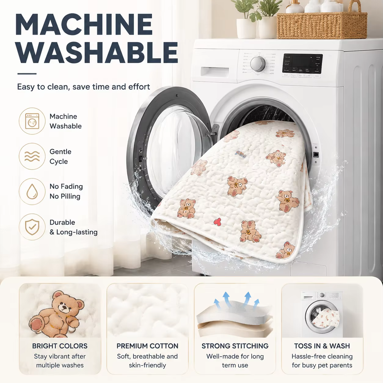Manta de algodón suave para mascotas, lavable, cama para perros y gatos, almohadilla con patrón de oso, anti resbalones, cojín de dormir cómodo, cubiertas de alfombra para mascotas, manta — imagen 4