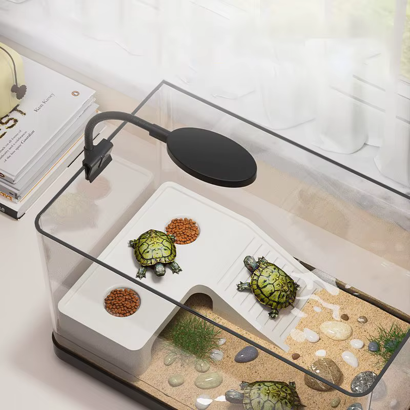 Large Transparent Turtle Tank Aquarium Fish Tank with Bottom Drain Reptiles Amphibians with Basking Platform Open Breeding Box — image 4