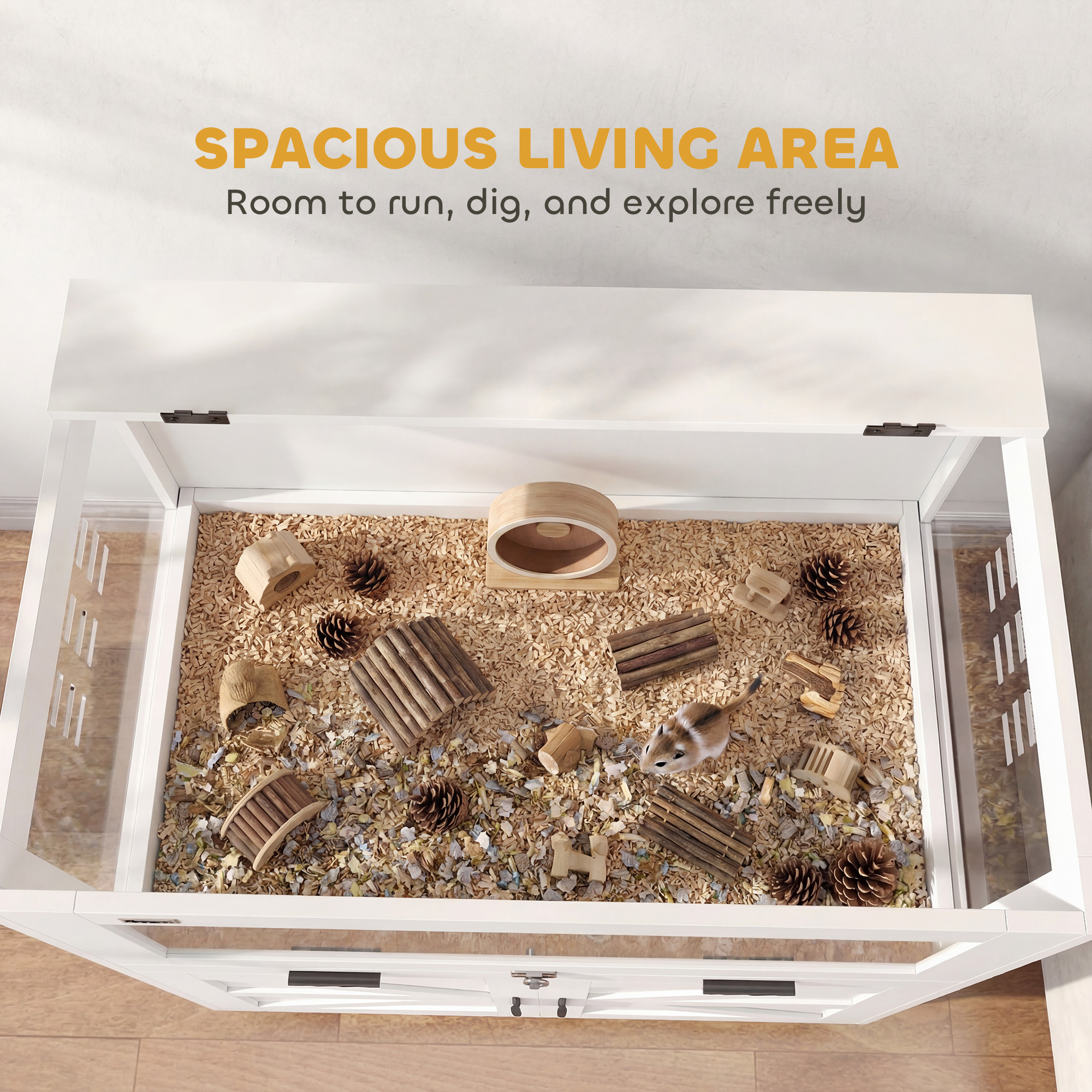 Caja para Hámsters con Gabinete de Almacenamiento, Caja para Animales Pequeños con Cajón Deslizante y Paneles Acrílicos, 76 cm x 49.5 cm x 91 cm — imagen 4