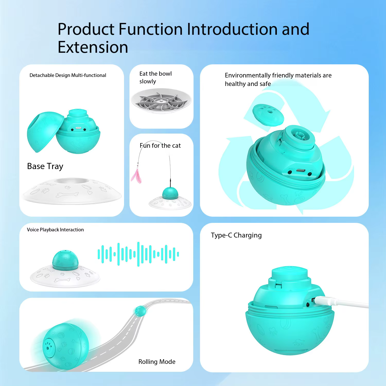 Juguete Electrónico 3 en 1 de Bola Rodante Automática para Gatos, con Sonido y Grabación, Varita Interactiva y Comedero Lento - Regalo Diario Interactivo para Gatos — imagen 5