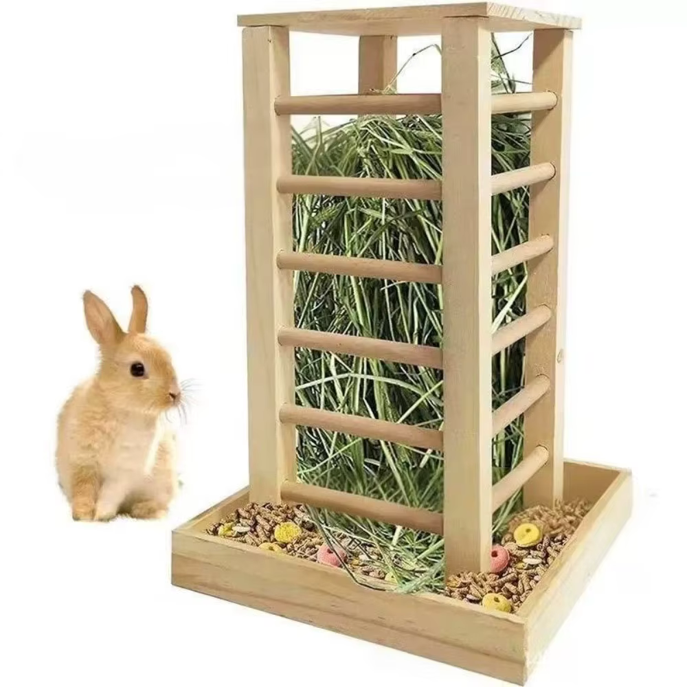 Pet Grass Rack Wooden Rabbit Hay Manger Durable Self-Feeding Hay Feeder Detachable Guinea Pig Feeder Rabbit Hutch — image 4