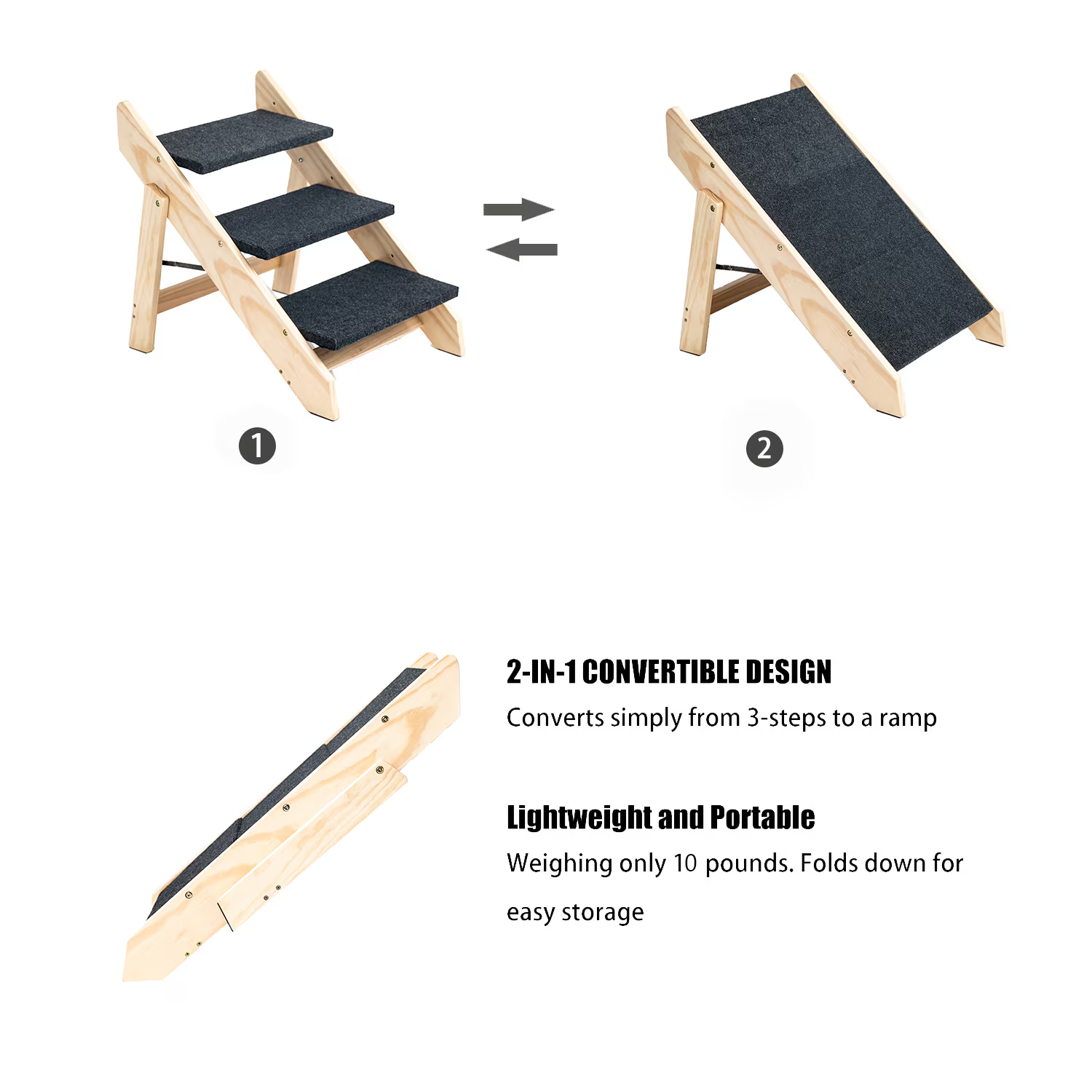 Wood Pet Stairs Pet Steps Foldable 3 Levels Dog Stairs Ramp Perfect For Beds And Cars Portable Dog Cat Ladder Up To 110 Pounds — image 3