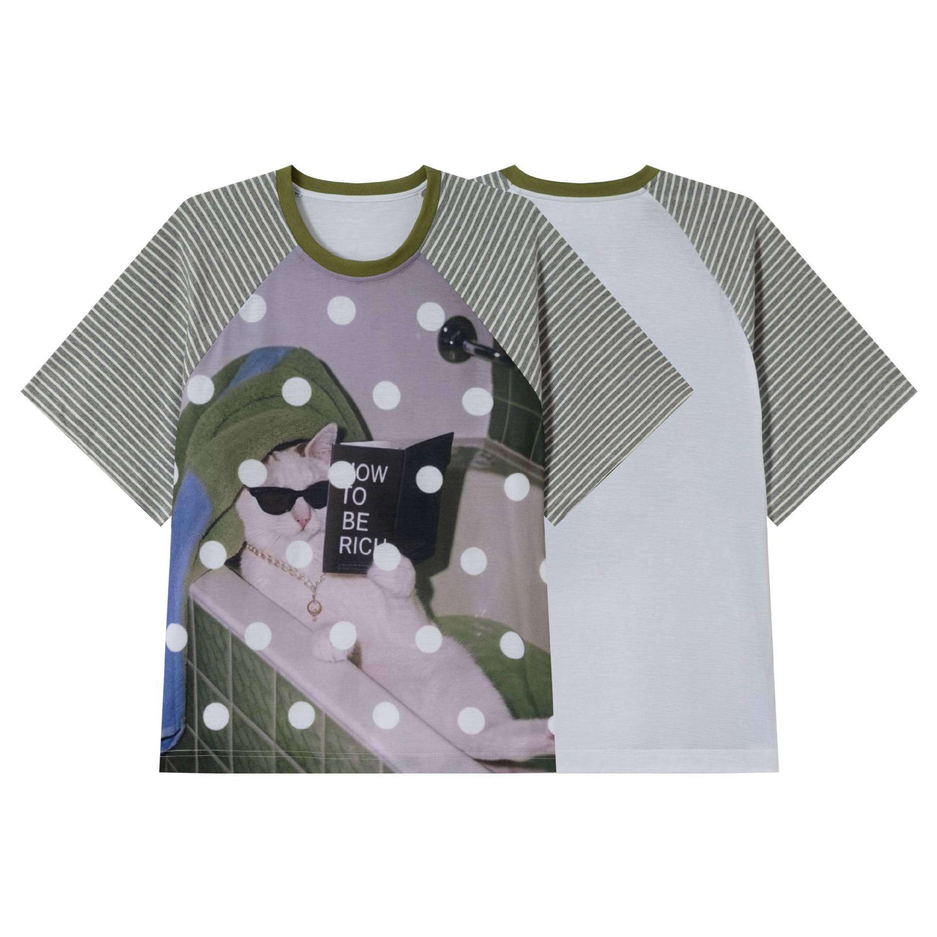 Camiseta de manga corta para gatos con puntos y rayas en forma de rompecabezas — imagen 6