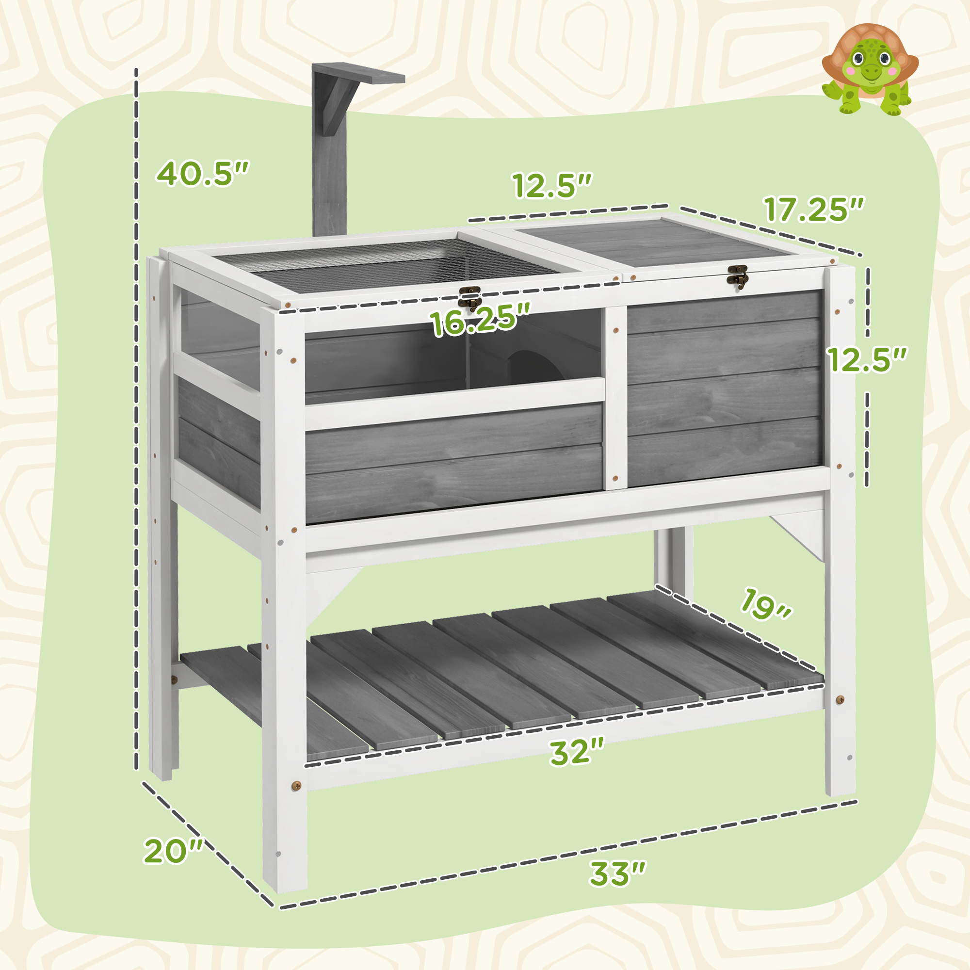 Hábitat de Tortuga con Almacenamiento en Estantería Regalo para Tortugas con Protección Climática para Interior, Gris Claro — imagen 5