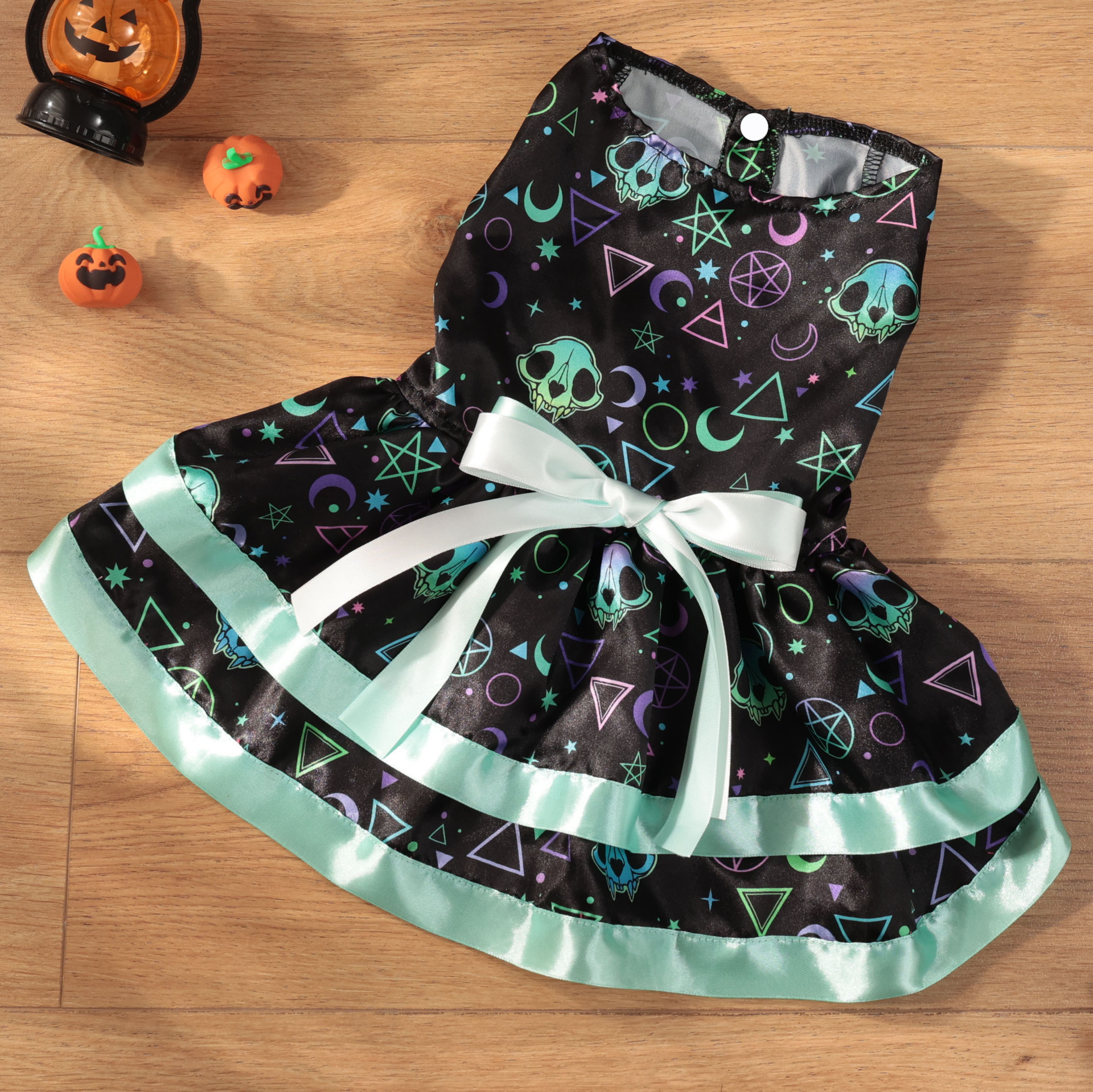 Pet Clothes Dog Halloween Pumpkin Colorful Skull Halloween Party Dress Double Layer Bow Skirt — image 8