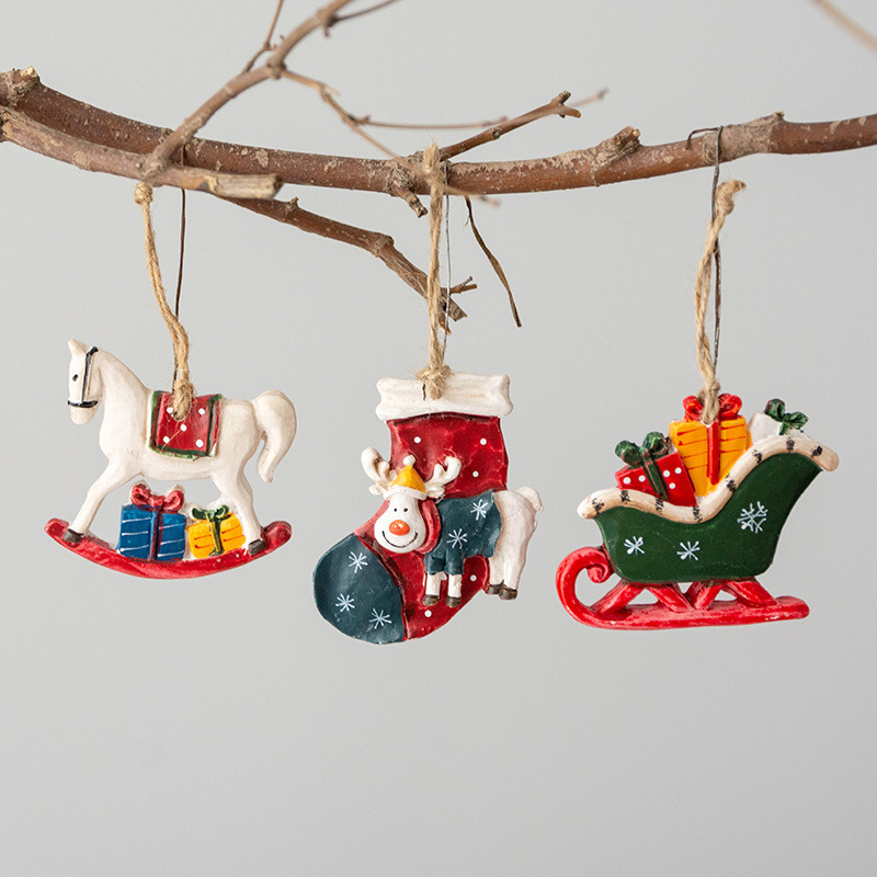 American Retro Christmas Resin Ornament Reindeer Carousel Christmas Tree Decoration Hanging Ornament Scene Decor — image 1