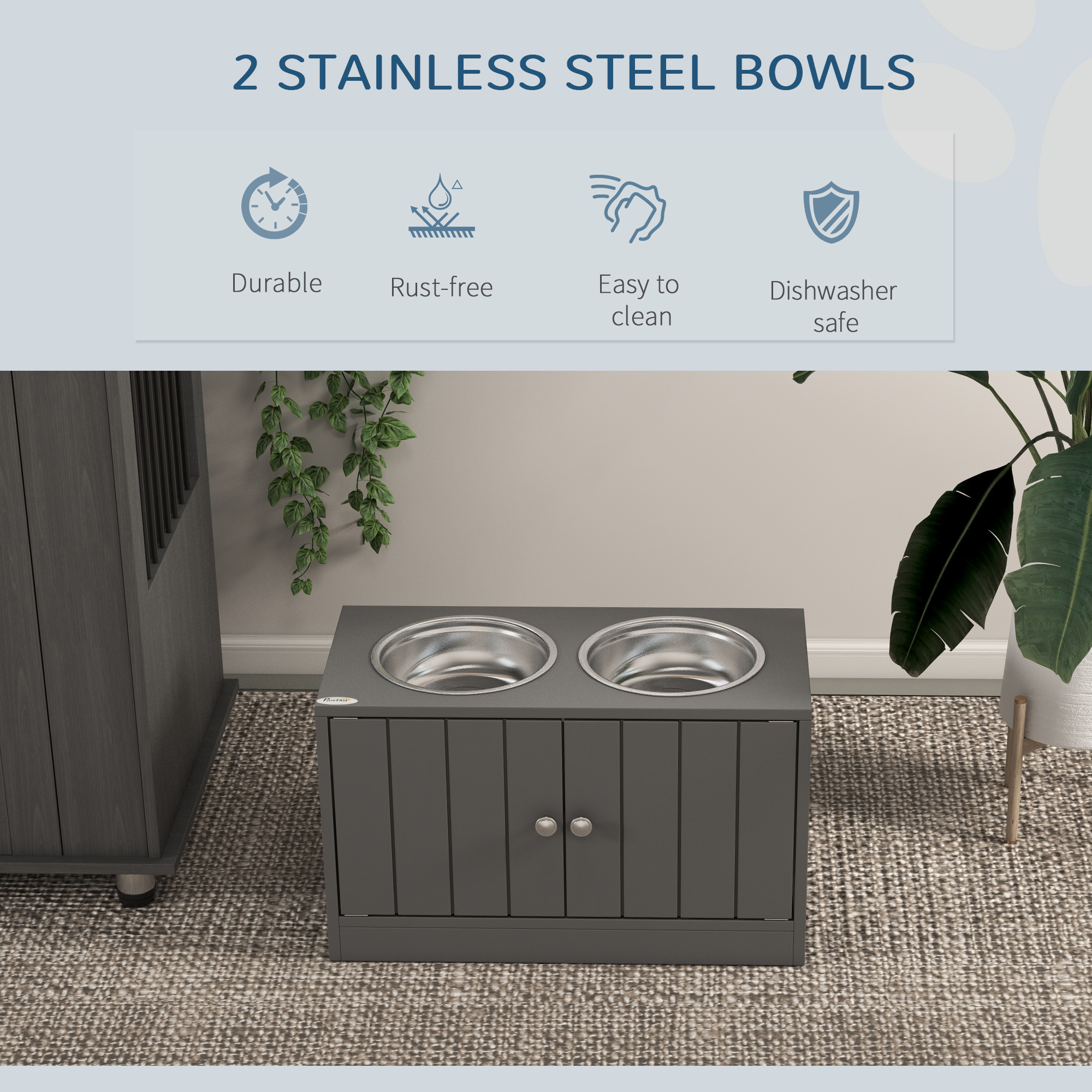 Platos Elevados para Perros con Almacenamiento de 44L, Gris — imagen 5