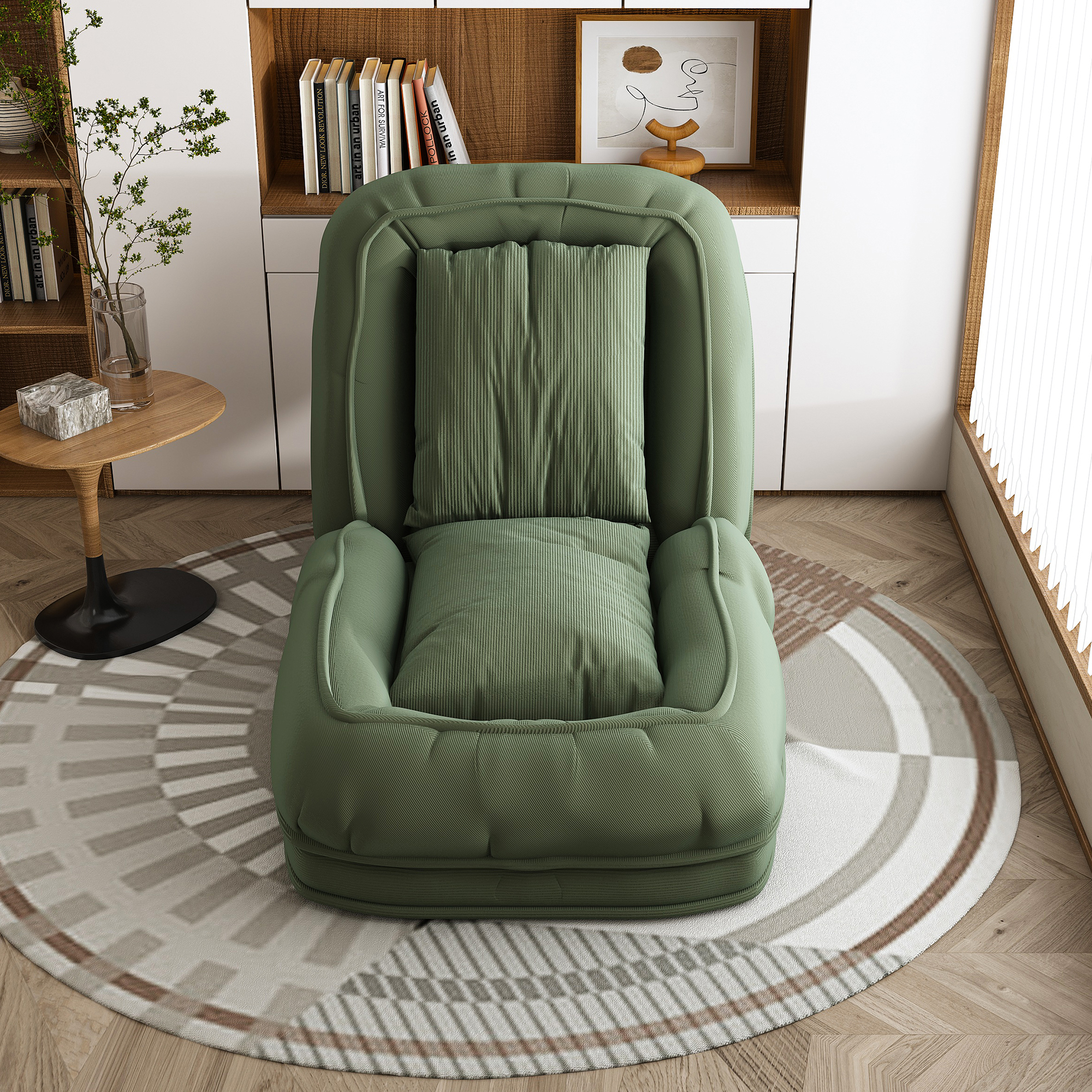 Silla-Cama Acogedora para Adultos y Mascotas con 5 Posiciones Ajustables, Incluye 2 Almohadillas Suaves para Dormitorio, Salón y Rincón de Lectura Verde — imagen 1