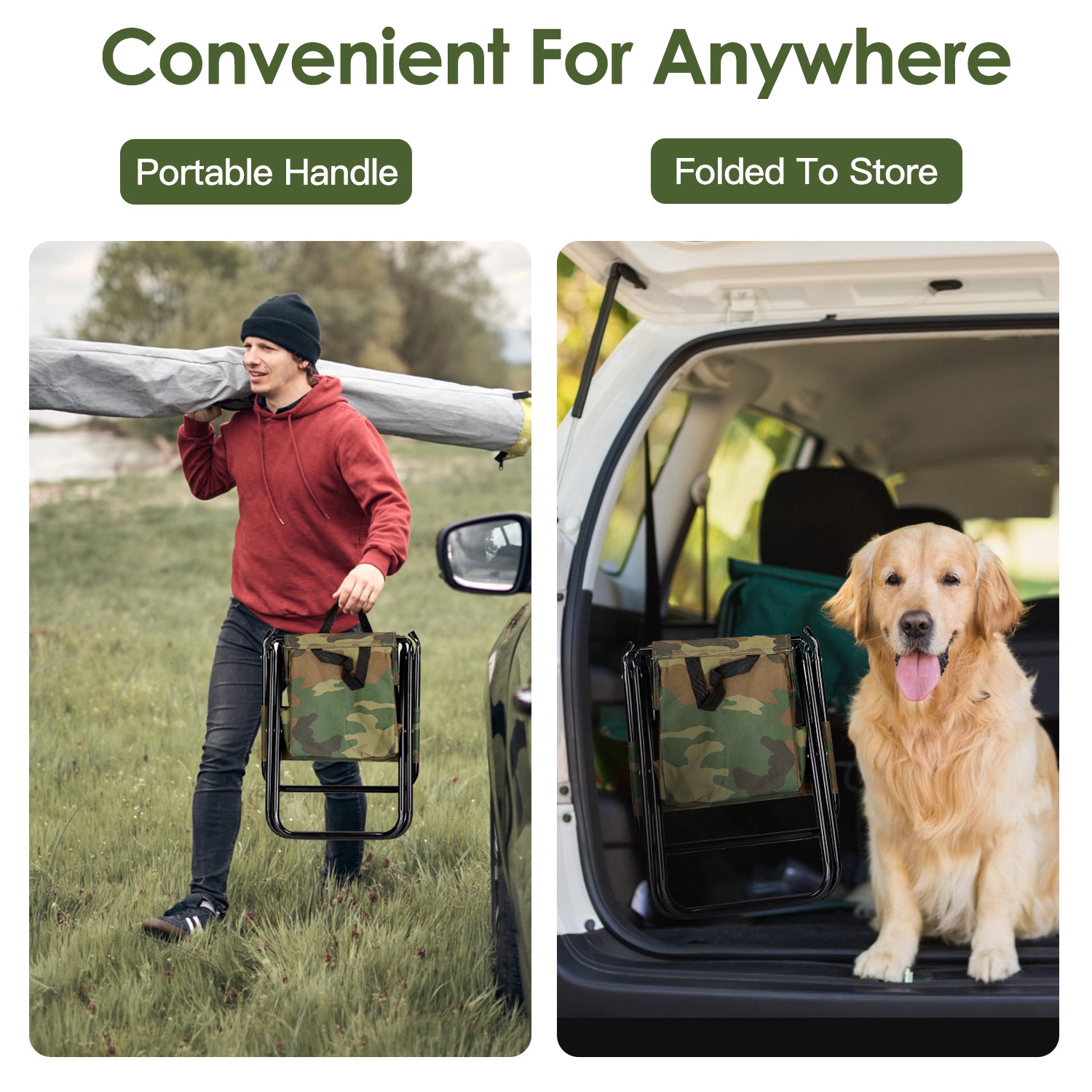 Silla de Pesca Plegable con Almohadón y Bolsa Portátil para Enfriamiento, Manija Ligera para Camping y Caza — imagen 2