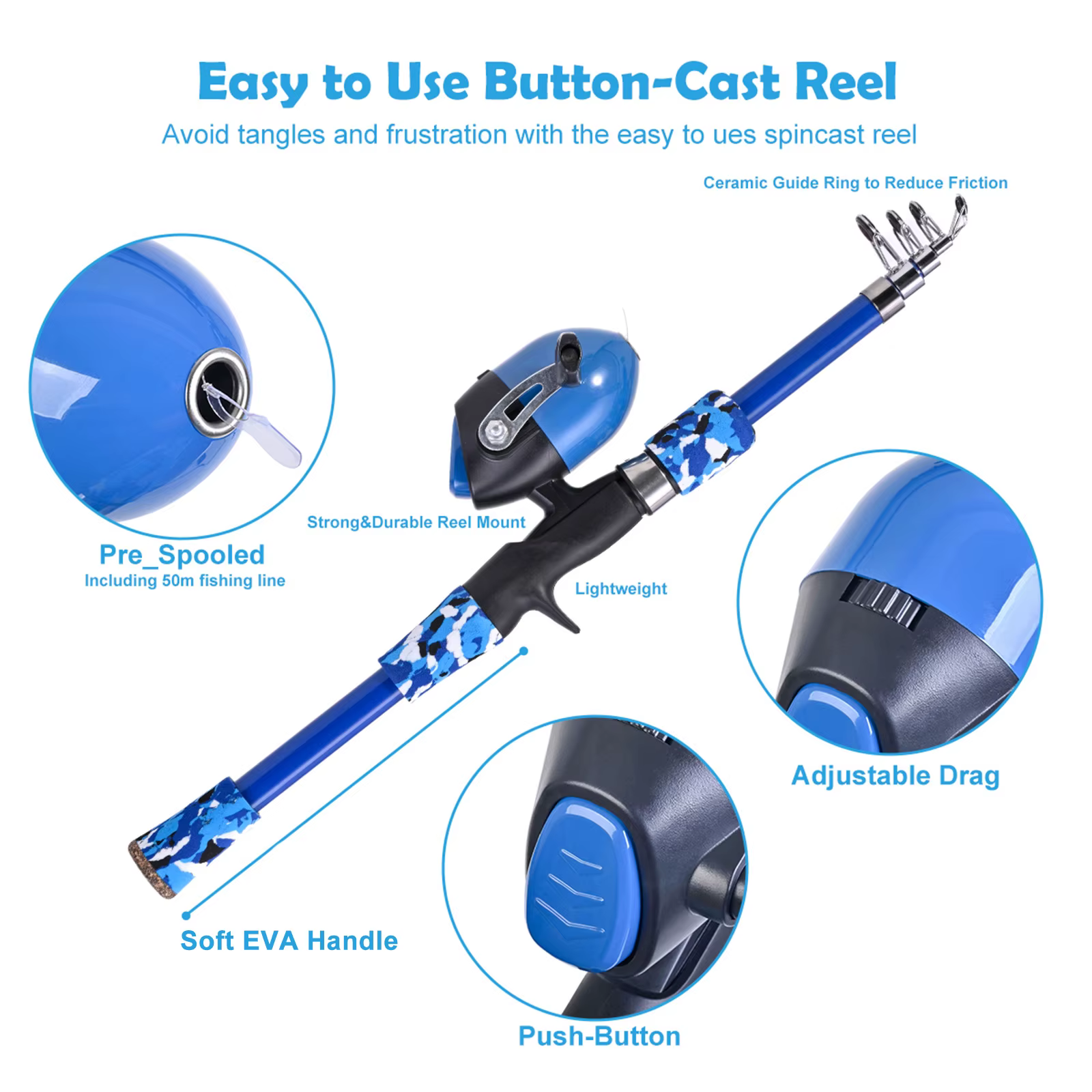 Kids Fishing Rod and Reel Combo Full Kit Telescopic Casting Pole with Spincast Reel for Boys Girls — image 4