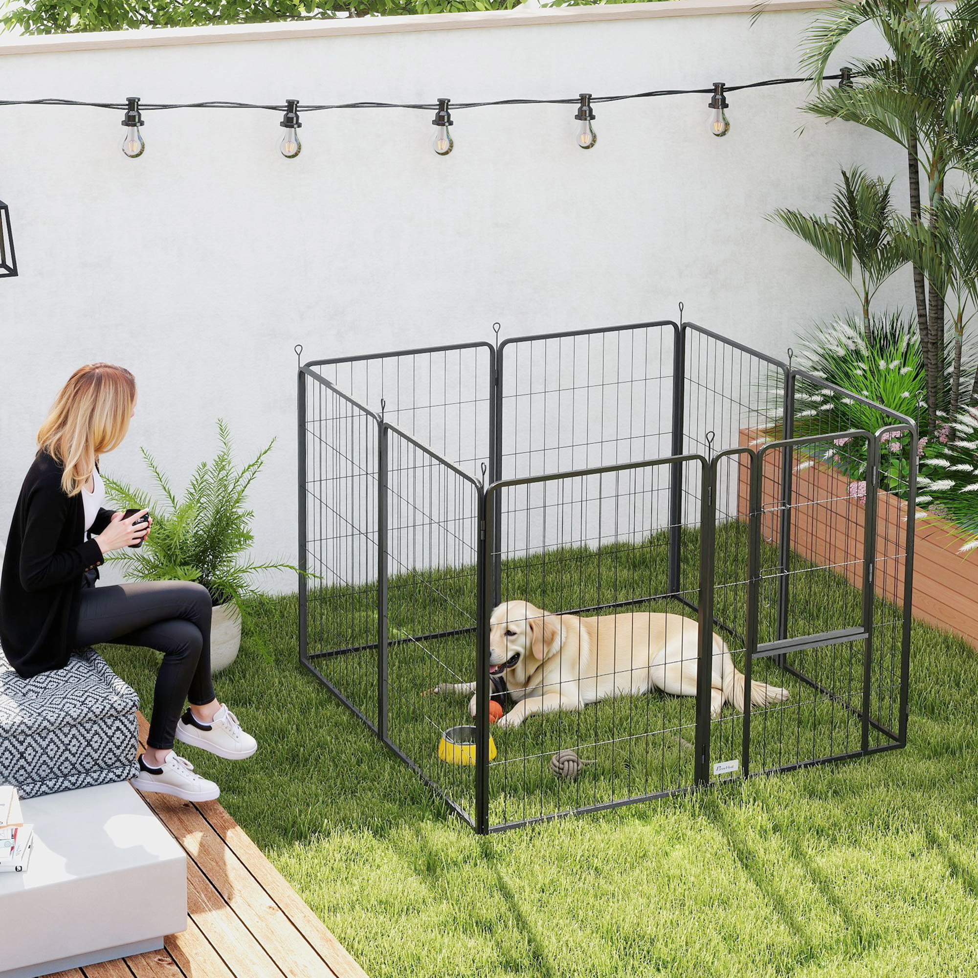 Caja de Ejercicio para Perros, Jaula de Almacenamiento para Mascotas, 8 Paneles Metálicos para Canes Medianos y Grandes, Negro — imagen 7