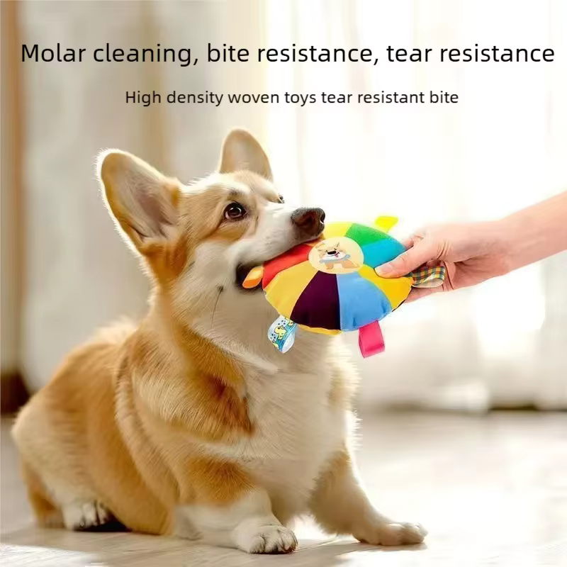 Pet Dog Toys Colorful Round Plush Frisbee Squeaky Interactive Tug Chew Toy Bite Resistant Anxiety Relief Training Pet Play Toy — image 6