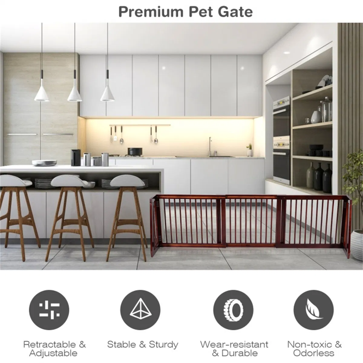 Wooden Pet Gate 3 Panels, Freestanding Length Adjustable — image 2