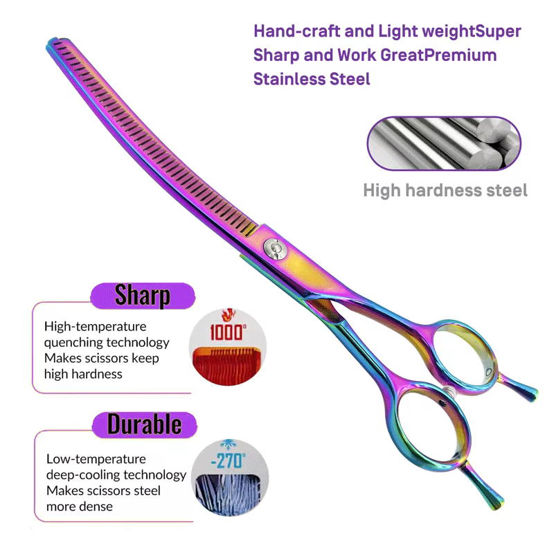 Colorful Dog Curved Thinning Shears 7.0 inch Professional Dog Grooming Scissors Pet Curved Thinning Shears — image 5