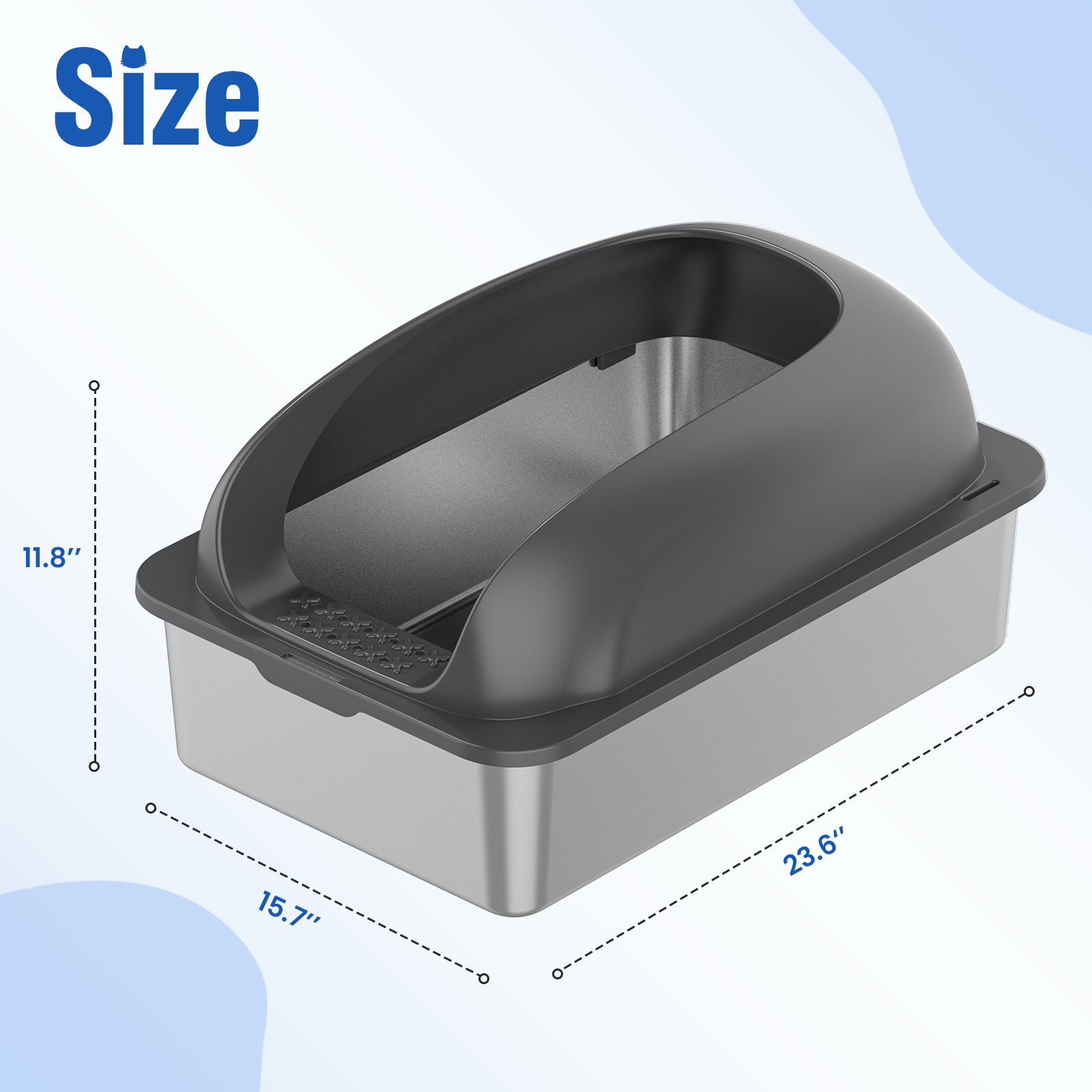 Caja de Arena para Gatos en Acero Inoxidable con Tapadera, Gran Caja de Arena para Gatos Grandes, Escoba y Manta Incluidas — imagen 40