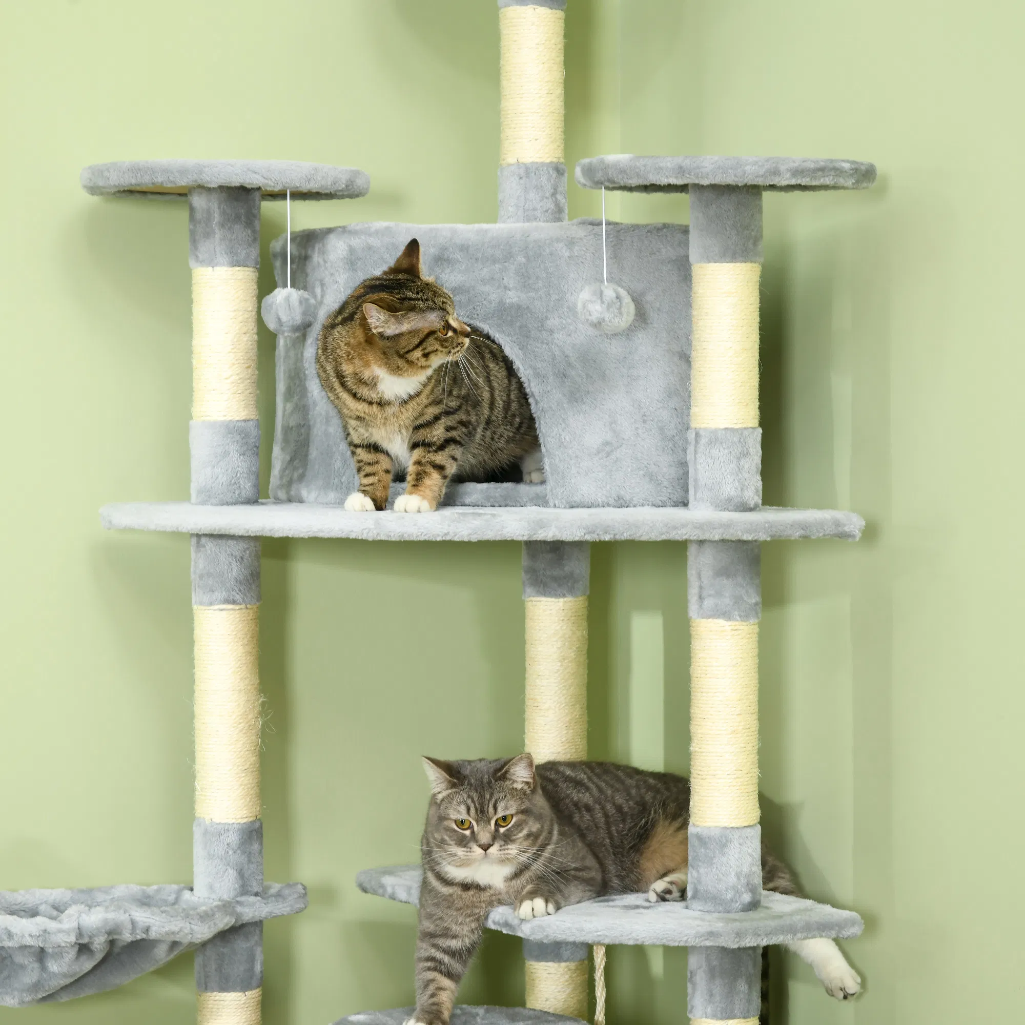 79" Cat Tree Multi-Level with Two Condos, Kitty Tower with Scratching Posts, Two Hammocks, Perches, Interactive Toys, Dark Gray — image 6