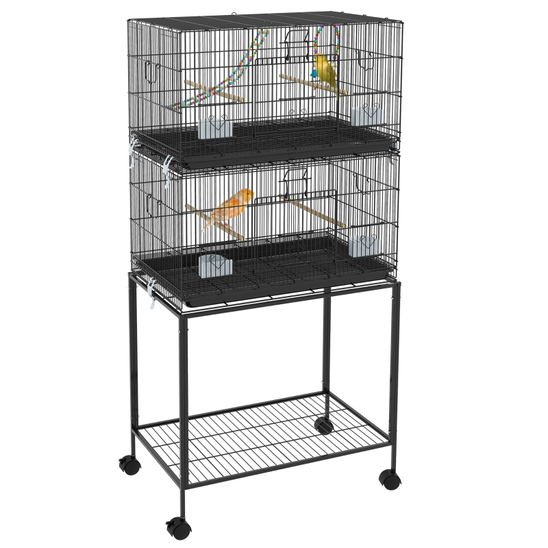 Double Stackable Bird Cage On Wheels W Stand, For Canaries — imagen 8