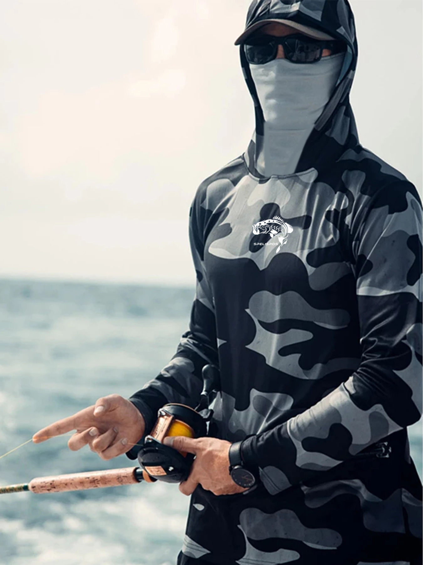 Fishing Hoodie Face Mask Neck Cover Sailing Shirt Summer Men Long Sleeve Sun Protection Hunting Jersey Camisa De Pesca Performance Fish Gear Beach Tops Wear Climbing Uniform — image 6
