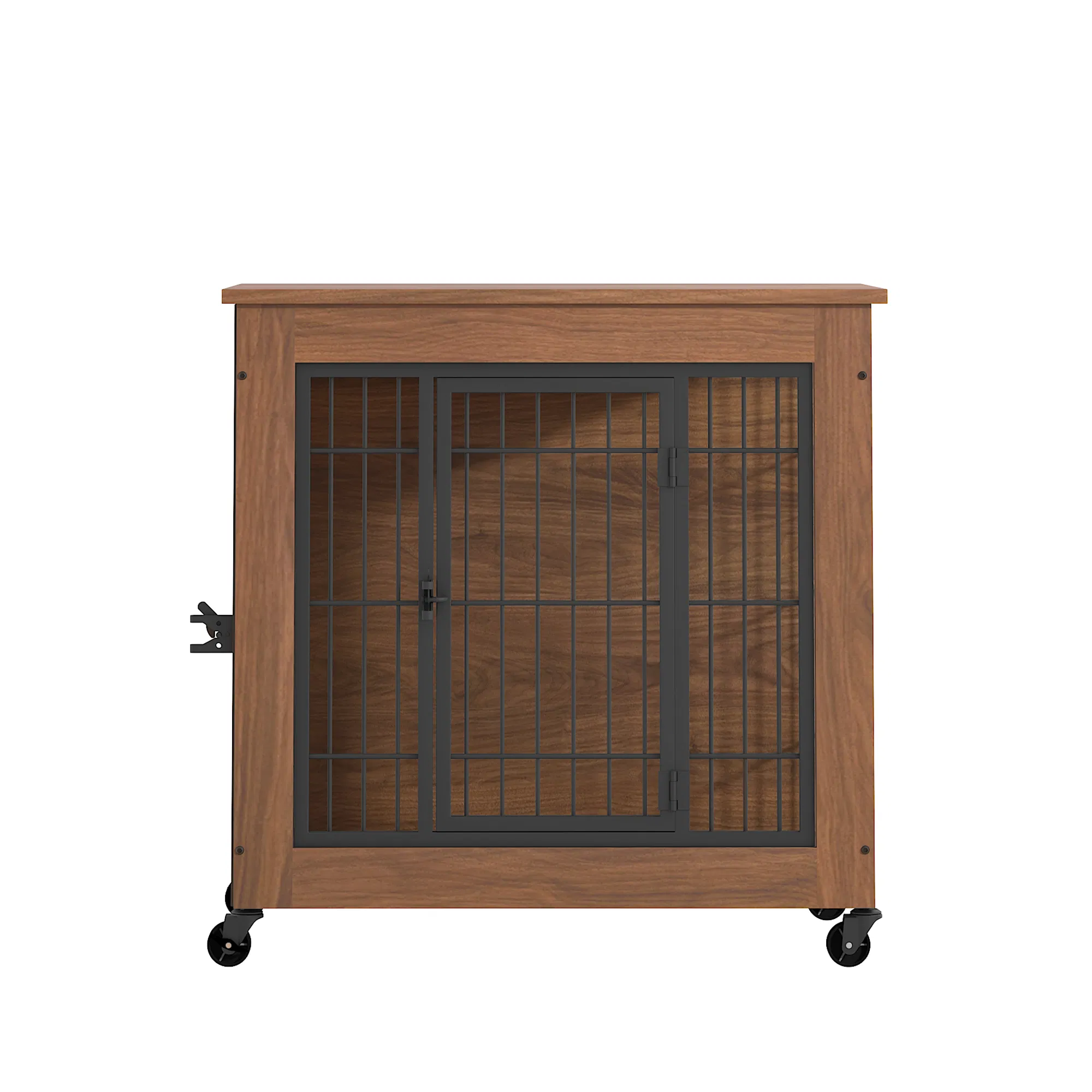 27.2" Dog Crate Furniture with Wheels for Small Dogs, Heavy Duty Dog Kennel Indoor with 2 Doors, Wooden Pet Cage End Table, Double-Doors Sturdy Metal Dog Cage for Anxiety Dog — image 2