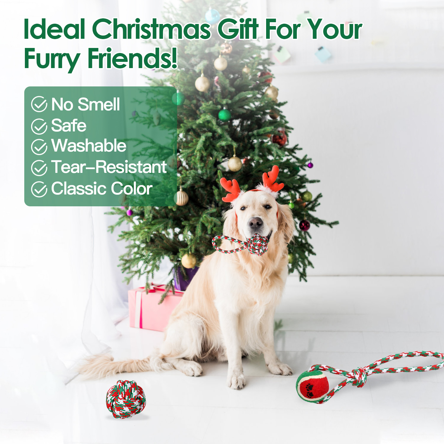 Conjunto de 5 Piezas de Juguetes de Cuerda Navideños para Perros - Interactivos y Seguros — imagen 7