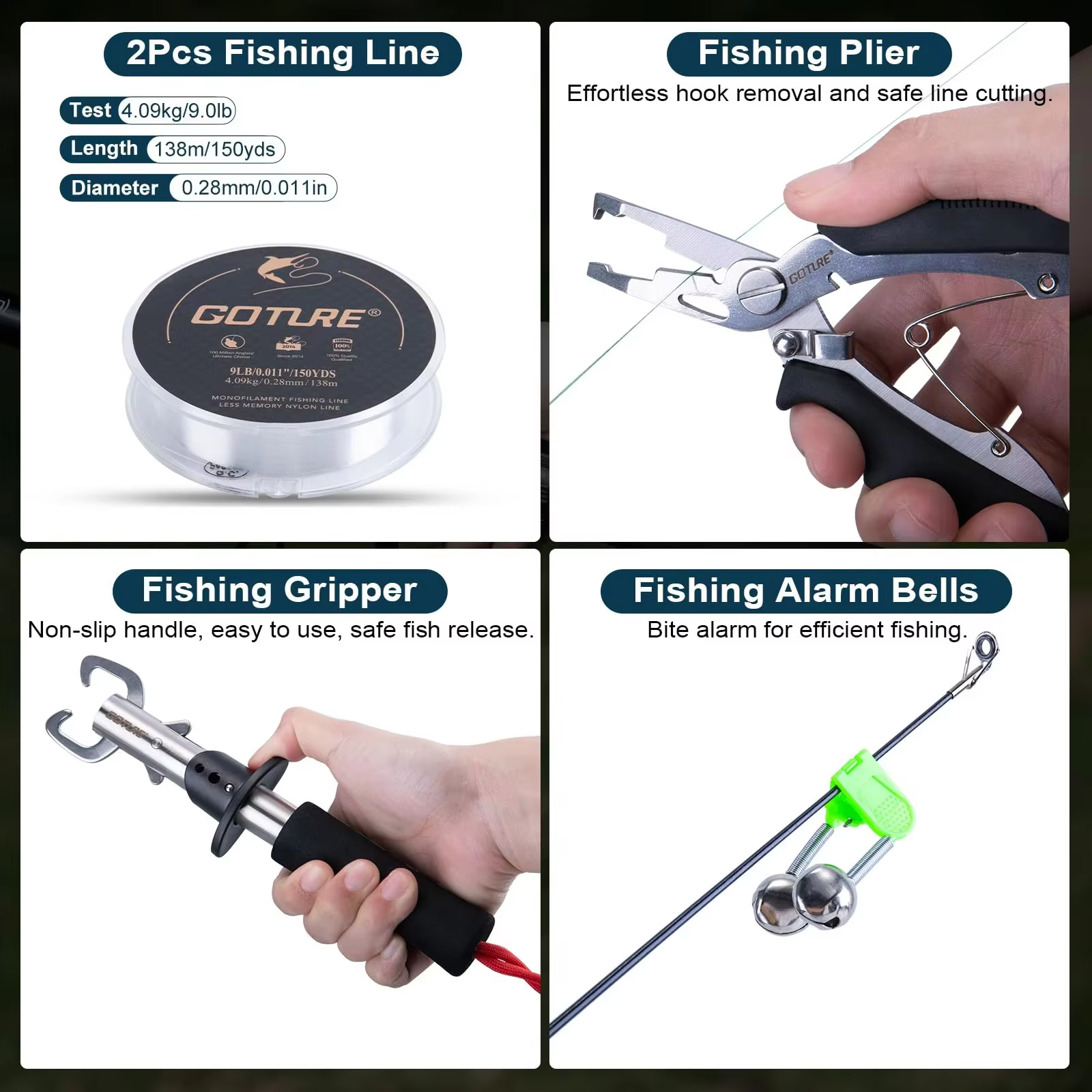 Kit de 2 cañas de pesca con 2 ruedas, 1.9M-2.7M, conjunto telescópico con bolso de almacenamiento impermeable para viajar — imagen 6