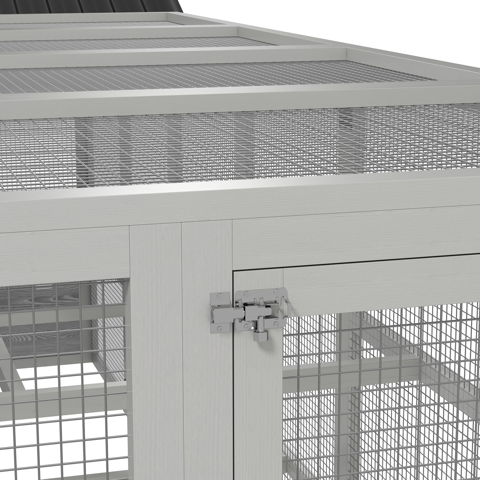 Wooden Chicken Coop Run for 6 - 10 Chickens, Hen House Add-On with Storage, Perches, 141.75" x 48" x 61", Gray — imagen 6