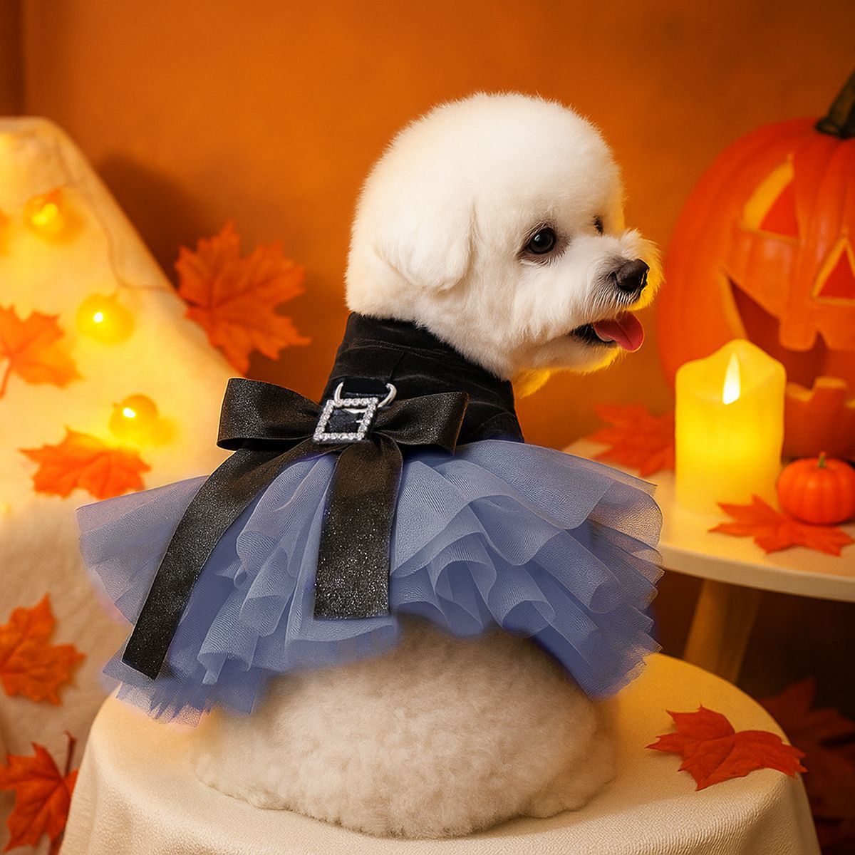 Pet Clothes Spring Autumn Small Dog Puppy Holiday Party Costume Dark Series Phantom Wedding Dress — image 1