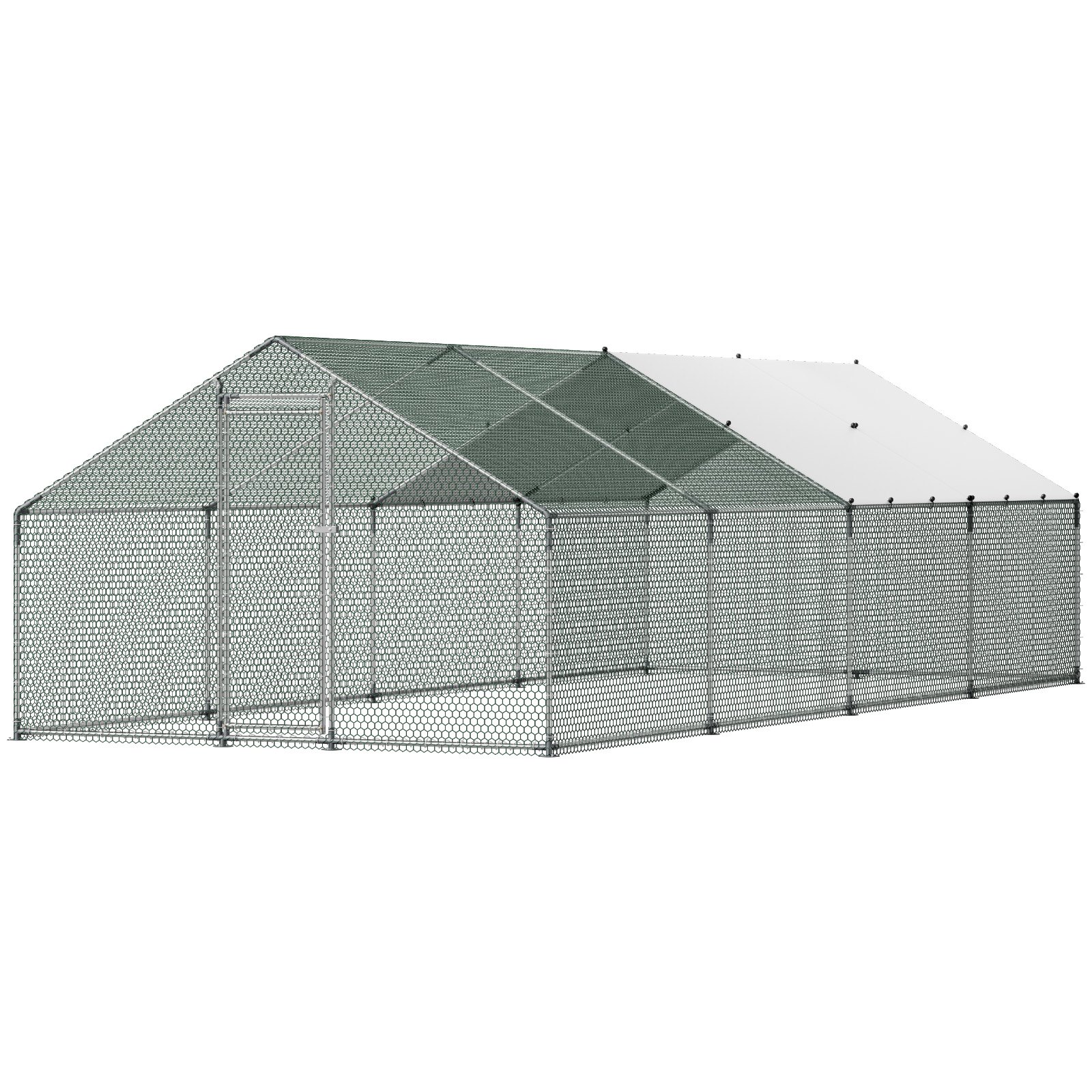 Large Metal Chicken Coop, 9.8 X 26.2 X 6.6 Ft, Walk-in Chicken Runs With Waterproof Cover, Spire Roof Hen House Enclosure With Lock, Outdoor Duck Rabbit Cage Poultry Pen For Backyard, Farm, Yard — imagen 1