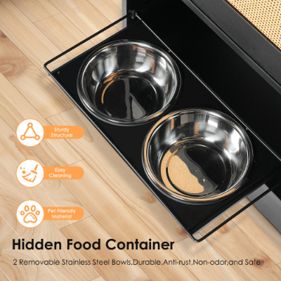 Estación de Alimentación con 1 Cajas de Almacenamiento, Estación para Mascotas con 2 Tazas Elevadas para Perros, Broches Lados, Kit Anti-derrumbe, Estación Oculta para Alimentar y Rellenar Agua, Negro — imagen 7