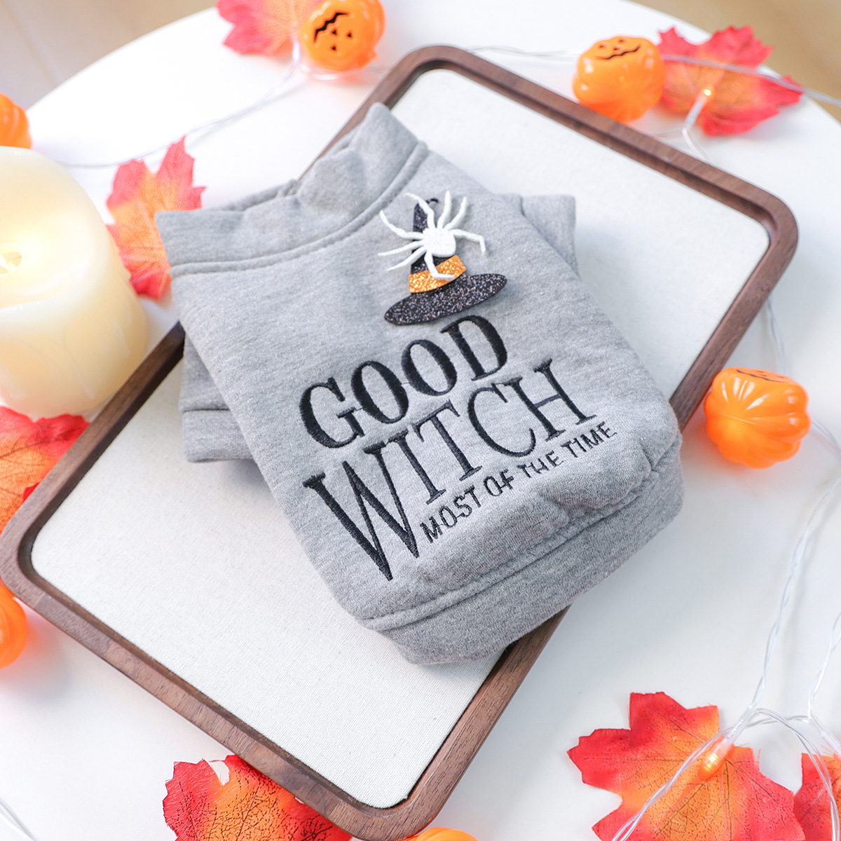 Pet Clothes Autumn Winter Small Dog Puppy Festival Letter Embroidery Good Witch Halloween Sweatshirt — image 4