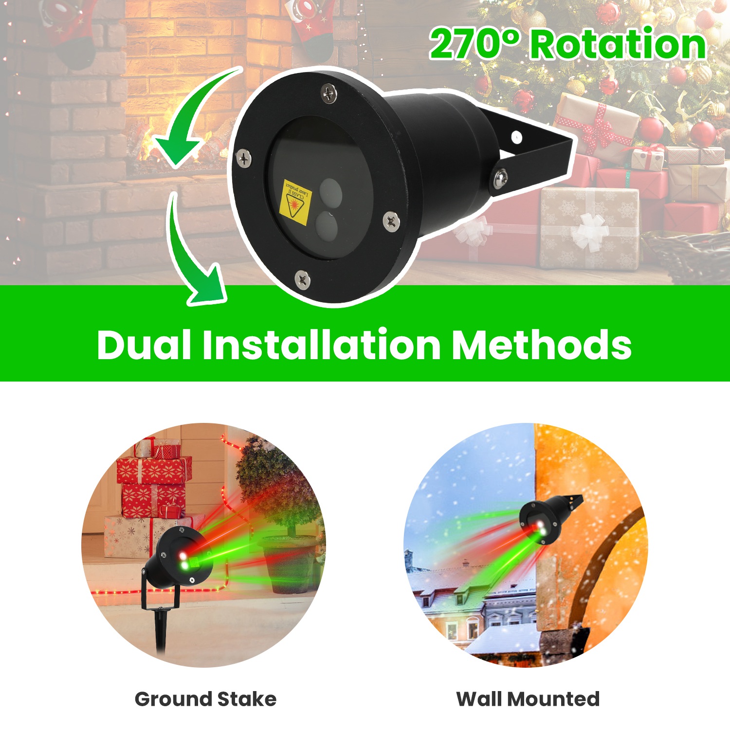 Proyector de Láser Exterior con Proyección Roja y Verde, 3 Modos, 12 Velocidades, 6Hrs Cronómetro IP44 Resistentes a Agua, Fuego de Luciérnaga para Navidad, Halloween, Festividades — imagen 7