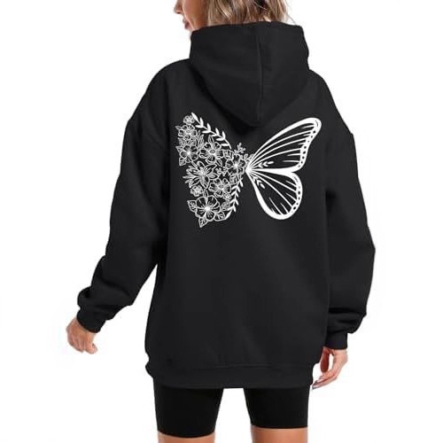 Women's Hooded Long Sleeve Fleece Sweatshirt with Kangaroo Pocket and Printed Design — image 2