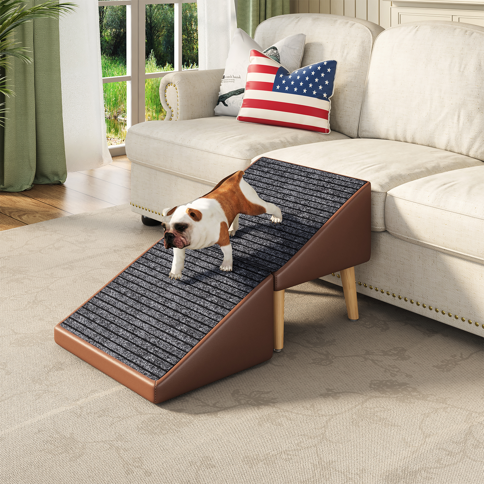 3-in-1 Dog Ramp 18.89"×17.91"×20.08" with Storage – Pet Stairs for Senior & Injured Dogs & Cats, Hidden Storage Footstool, Ottoman Anti-Slip, Supports 265 lbs for Beds & Sofas (BROWN Color) — image 2