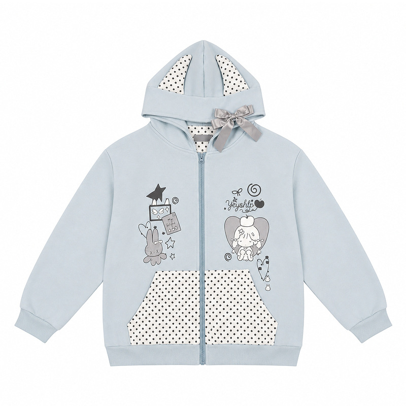 Cute rabbit girl graffiti polka dot coat — image 1