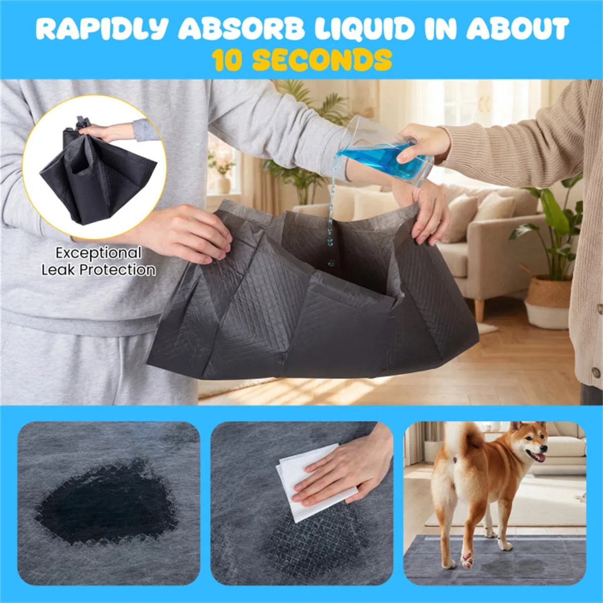 150 Pack Charcoal Dog Pee Pads 24, 6 Layer Ultra Absorbent Pet Training Pads With Odor Control — image 7