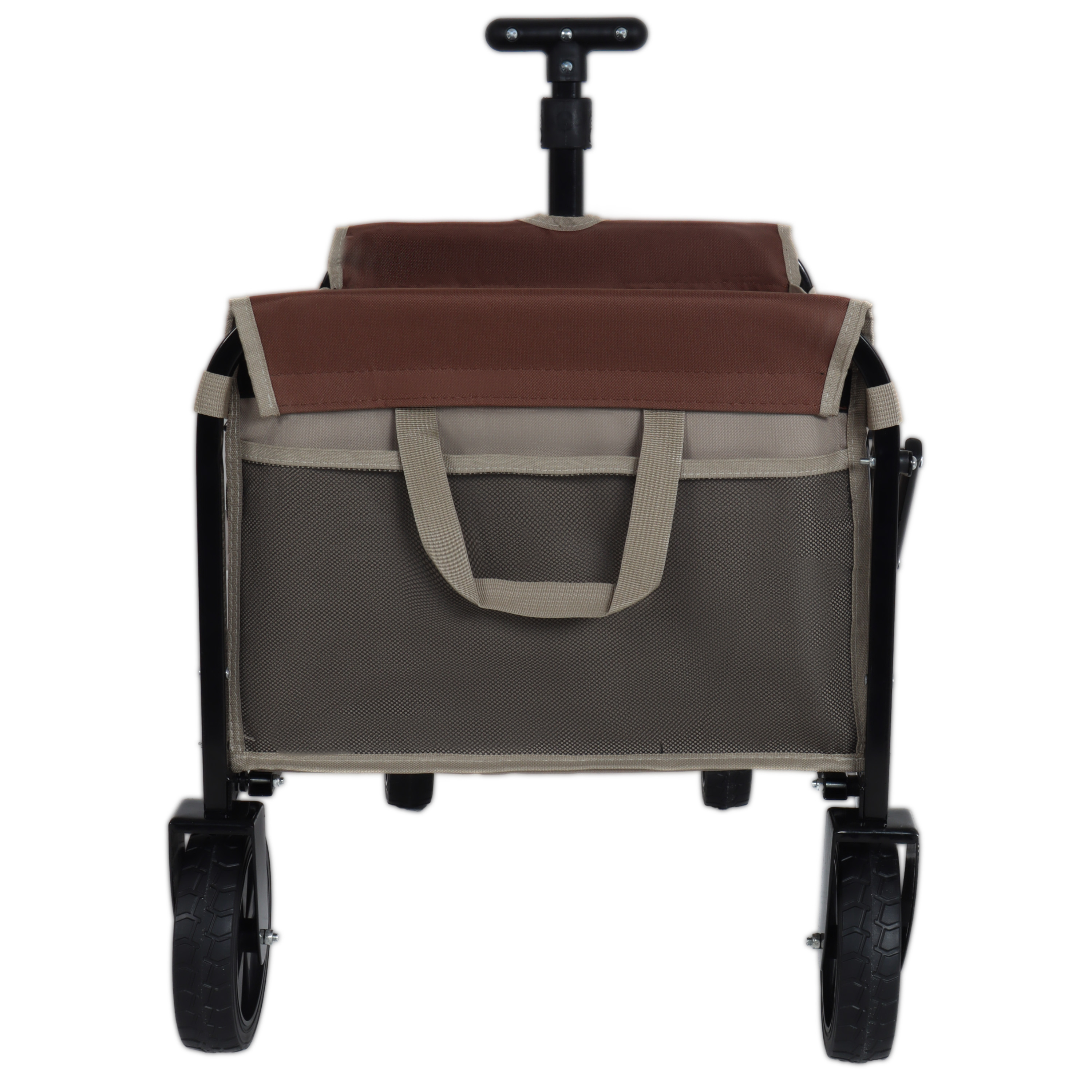 All- In- One Convertible Folding Camping Wagon Cart Bench Seat Storage Compartment & Included Dog Tether Beige Brown — image 2
