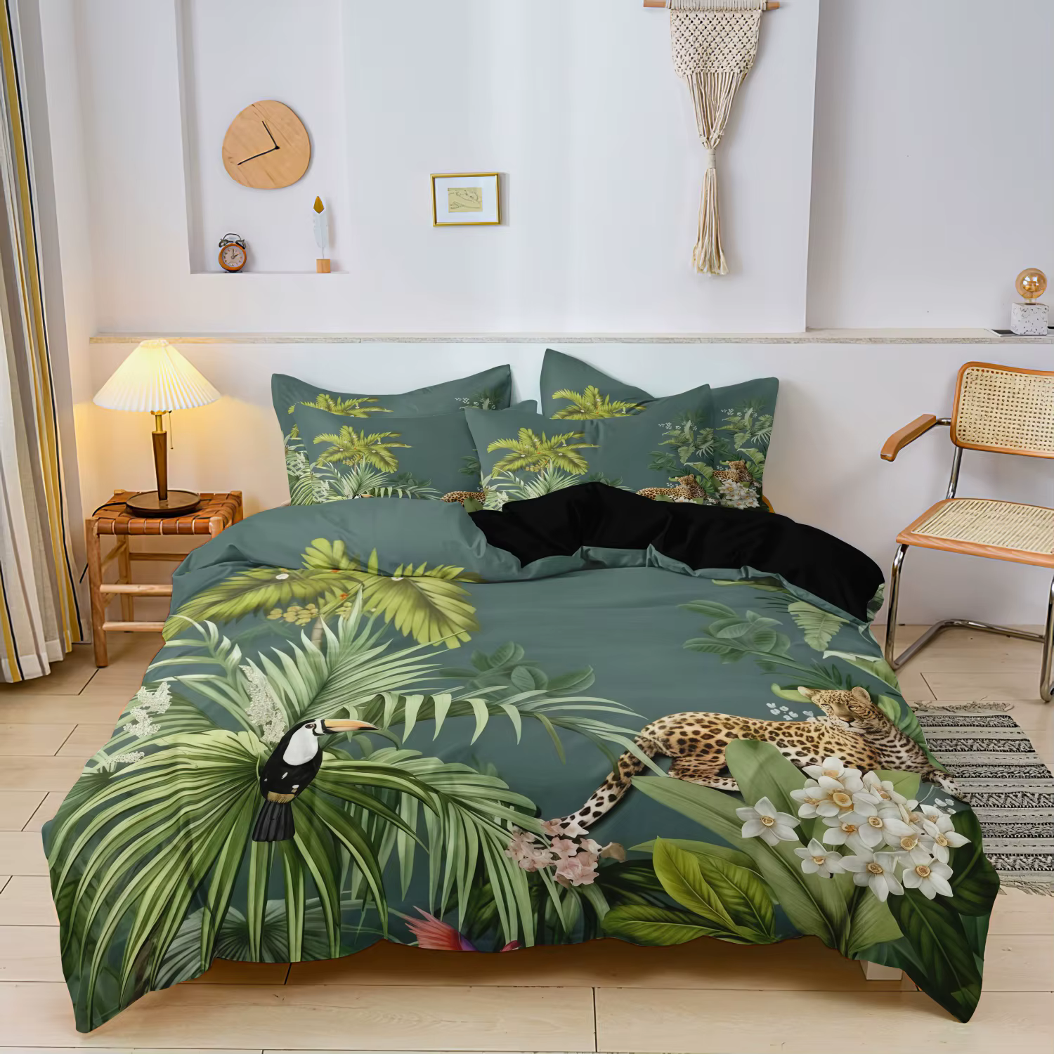 3pcs Tropical Rainforest Cheetah Bird Pattern - Ultra-Soft Brushed Digital Print - Duvet Cover Set, Soft and Comfortable — image 3