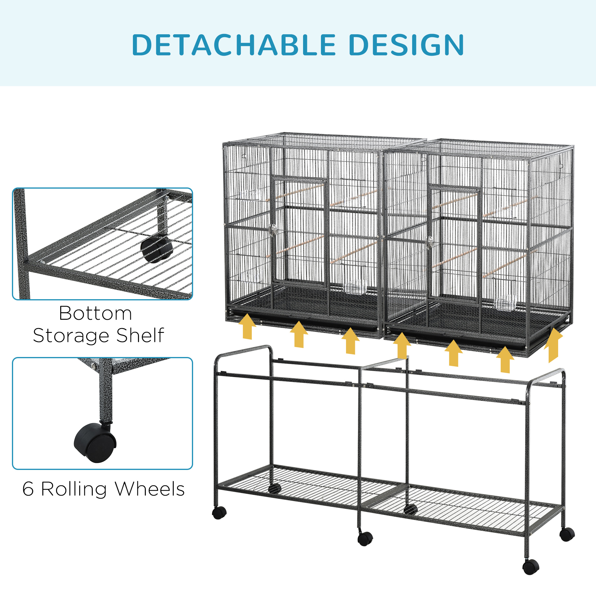 Caja para Pájaros Rodante de 65"L con Estantería de Almacenamiento Percha de Madera Contenedor de Comida — imagen 2