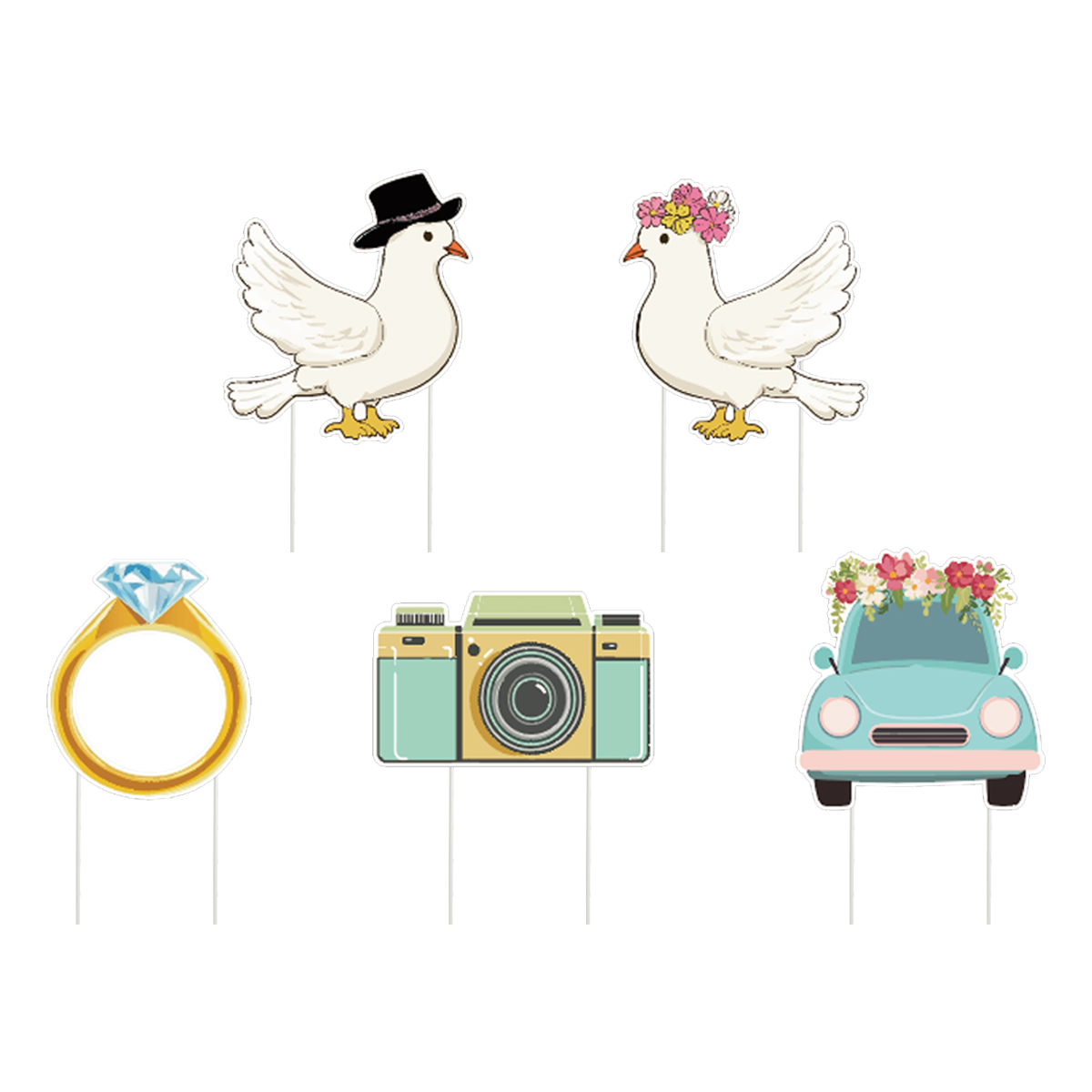 5 Piezas de Letreros de Jardín para Fiesta de Bodas con Estacas, Diseño de Paloma, Anillo y Cámara, Decoración de Camino, Letrero de Bienvenida de Plástico para Recepción, Grandes Accesorios de Fondo para Photo Booth de Despedida de Soltera, para Bodas P — imagen 1