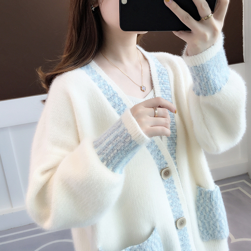 Fall New Women's Knit Cardigan Sweater Loose Outerwear Water Rabbit Fur Top Coat — image 2