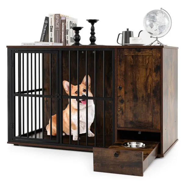Mesa de Comedor para Perros 2 en 1 con Alimento Automático, Tubo Metálico Resistente a Mordeduras para Canes Pequeños y Medianos — imagen 1