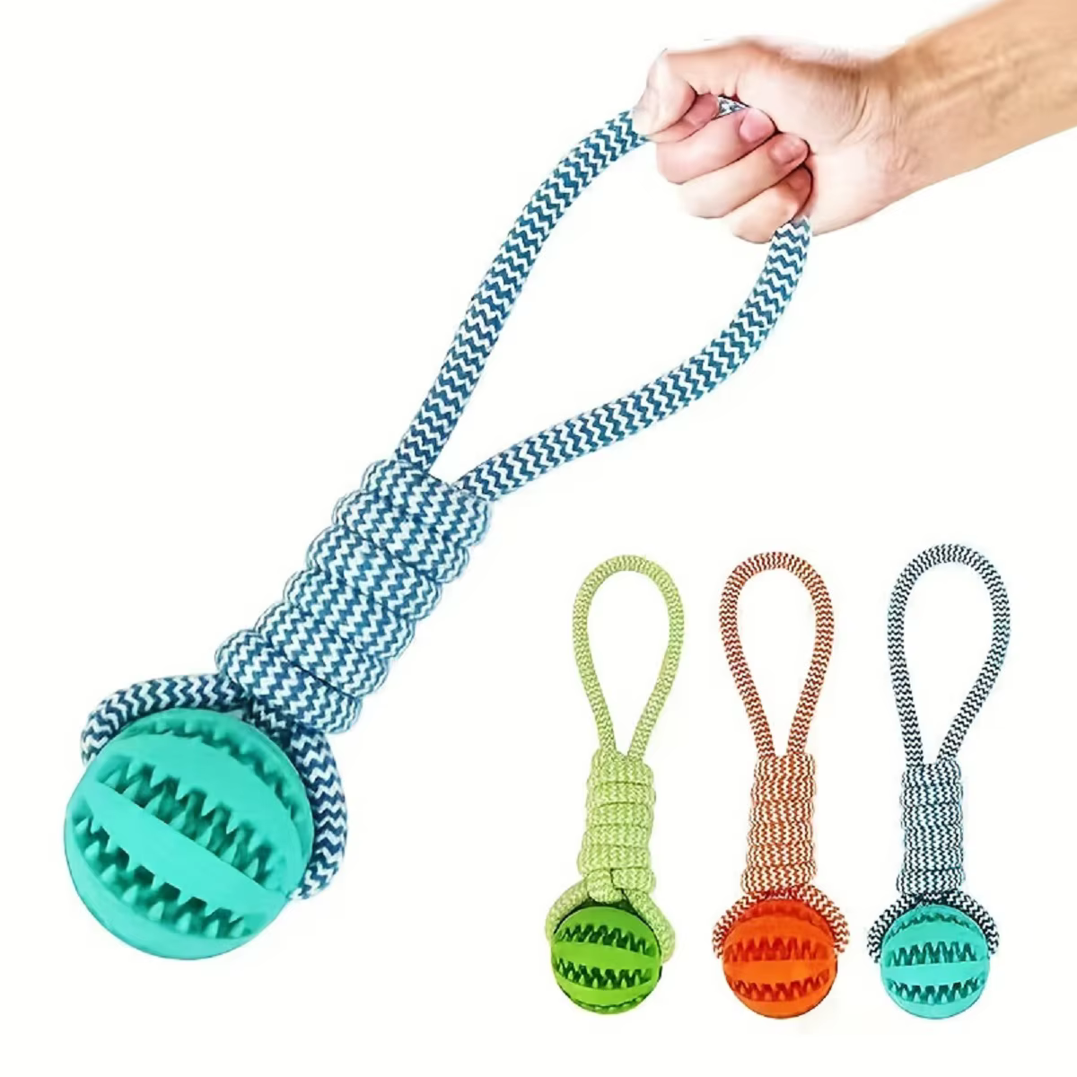 Juguete para perros, pelota dispensadora de golosinas de cuerda de algodón resistente, limpieza de dientes y entrenamiento, rompecabezas interactivo — imagen 1